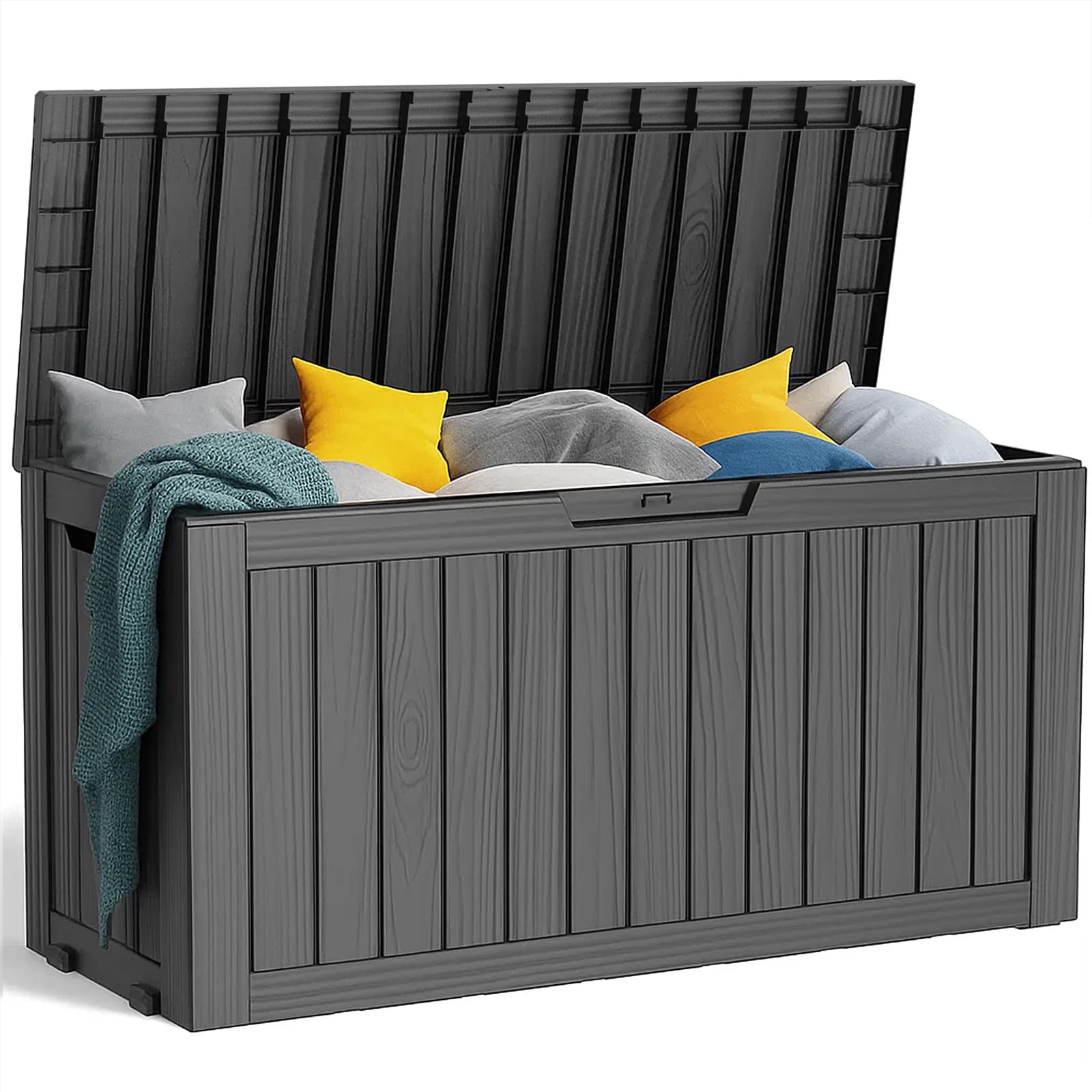 PatioZen 90 Gallon Resin Deck Box, Lockable Patio Outdoor Storage Box for Furniture, Garden Tools and Tools Storage, Waterproof Outside Storage Box - Black