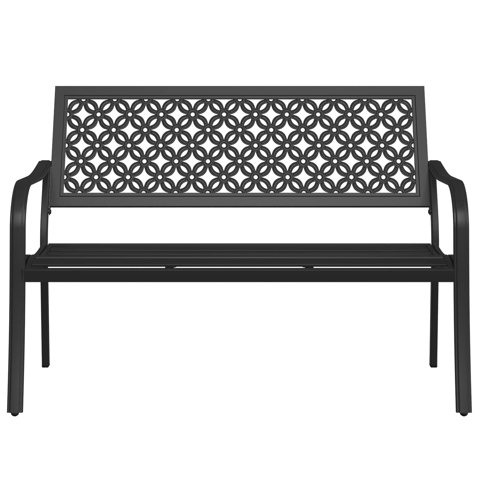 Grand patio 50" Outdoor Bench, Garden Benches with Anti-Rust Metal Powder Coated Frame, Patio Bench for Front Porch Park Outside Furniture Decor, Black
