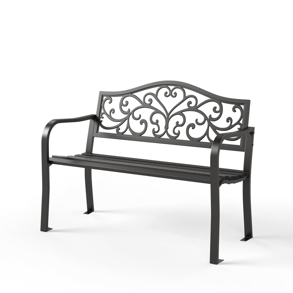 Sophia & William Outdoor Metal Bench Patio Garden Bench, Cast Iron Park Benches for Outside with Minimalist Backrest, Black