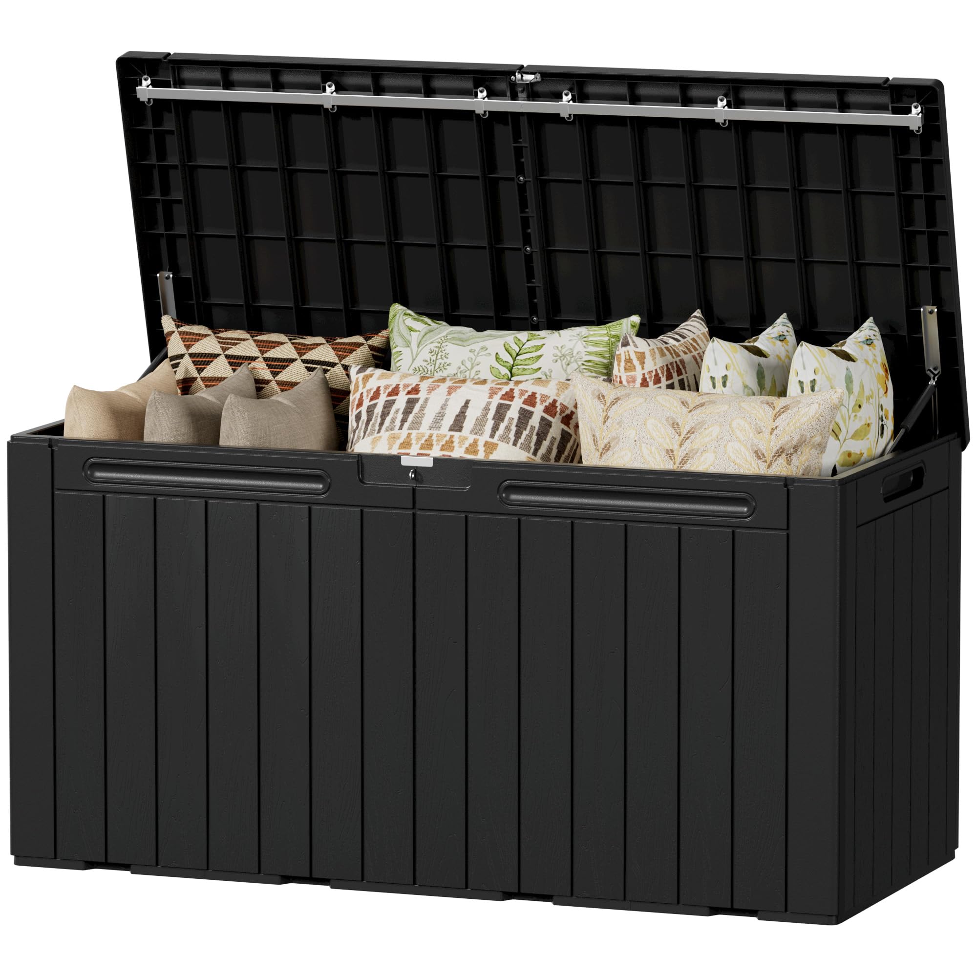 Devoko 100 Gallon Waterproof Large Resin Deck Box Indoor Outdoor Lockable Storage Container for Patio Furniture Cushions Garden Tools (100 Gallon, Black)