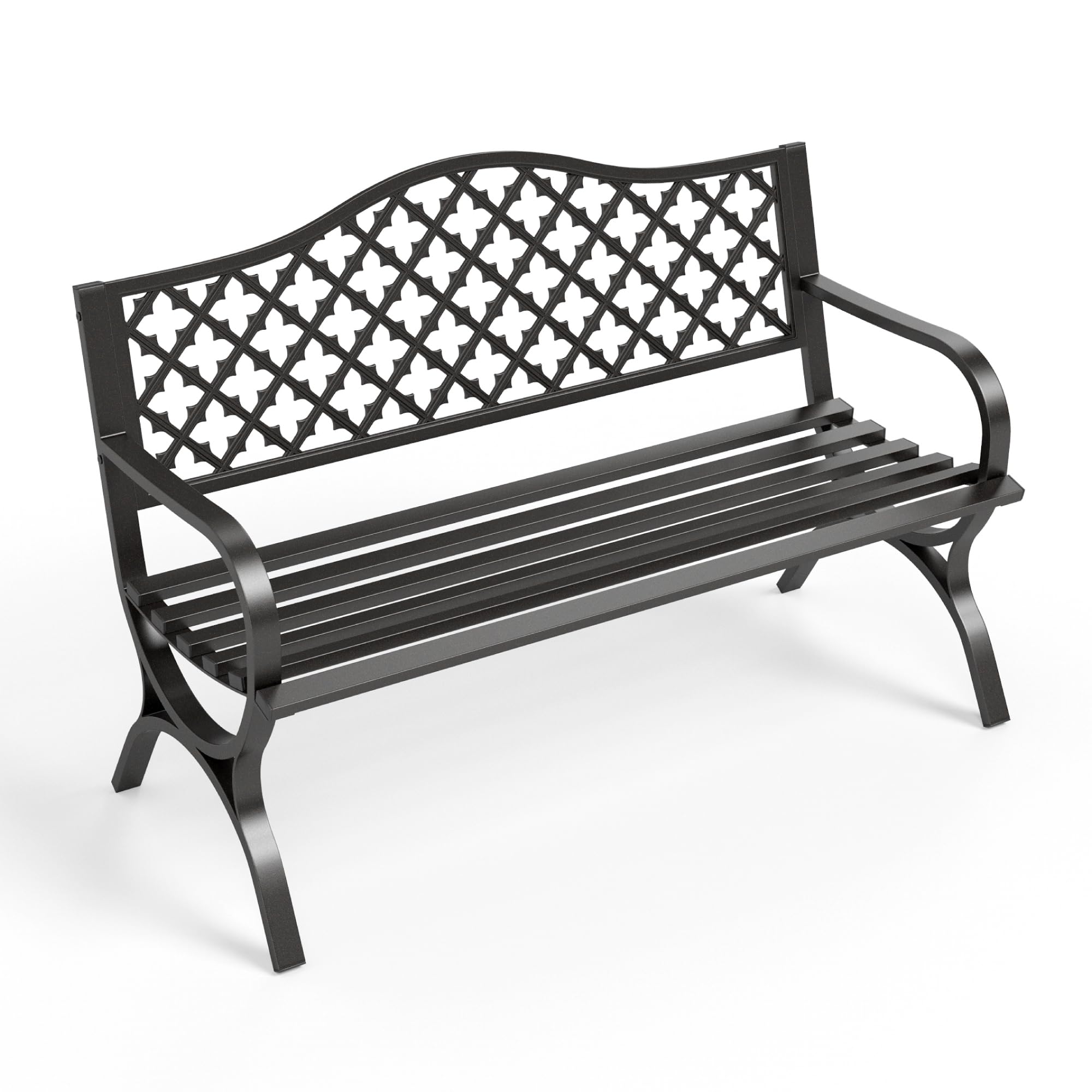 Sophia & William Outdoor Metal Bench Patio Garden Bench, Cast Iron Park Benches for Outside with Minimalist Backrest, Black