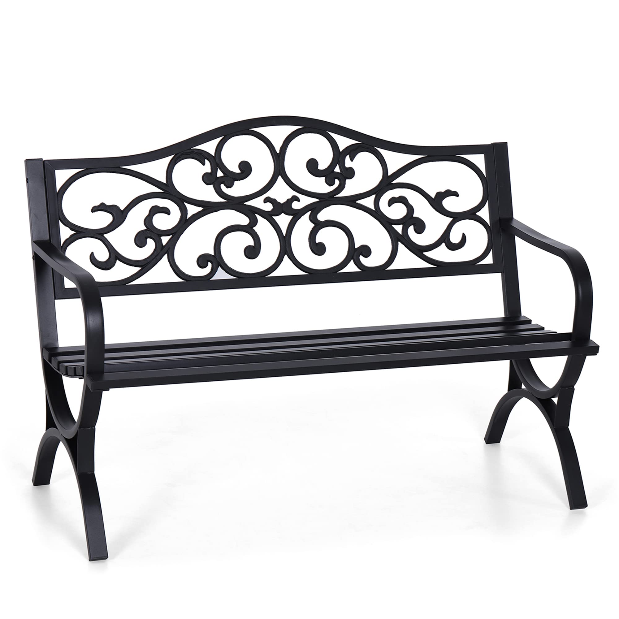 Sophia & William Outdoor Metal Bench Patio Garden Bench, Cast Iron Park Benches for Outside with Minimalist Backrest, Black