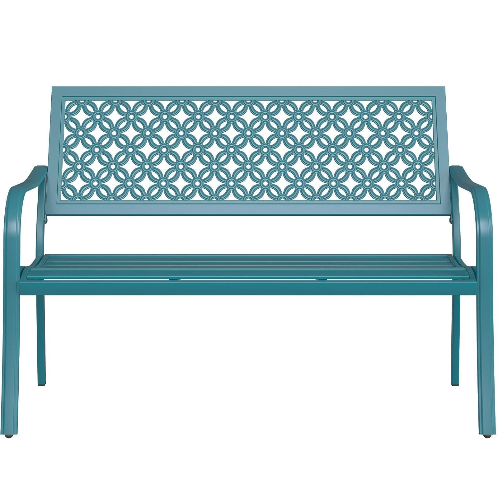 Grand patio 50" Outdoor Bench, Garden Benches with Anti-Rust Metal Powder Coated Frame, Patio Bench for Front Porch Park Outside Furniture Decor, Black