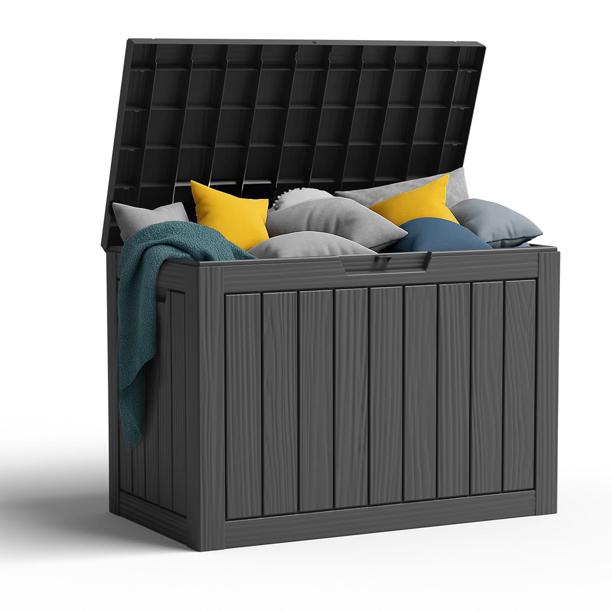 PatioZen 90 Gallon Resin Deck Box, Lockable Patio Outdoor Storage Box for Furniture, Garden Tools and Tools Storage, Waterproof Outside Storage Box - Black