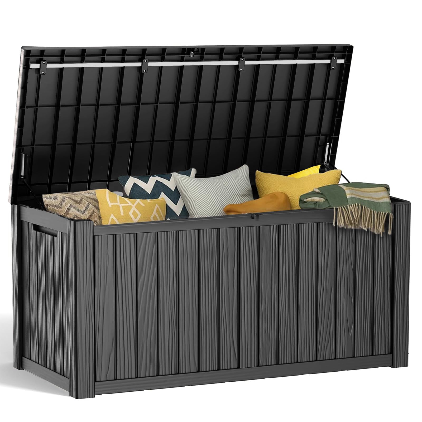 PatioZen 90 Gallon Resin Deck Box, Lockable Patio Outdoor Storage Box for Furniture, Garden Tools and Tools Storage, Waterproof Outside Storage Box - Black