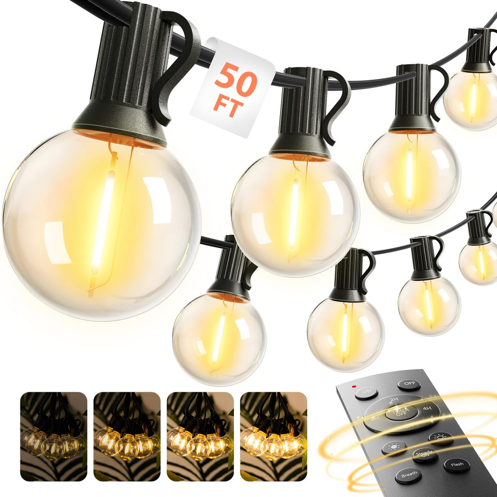 addlon 100FT Outdoor String Lights G40 with Remote, 54 LED Shatterproof Bulbs, Dimmable Patio Globe Lights Waterproof, Hanging Outside Lighting for Backyard, Garden, Deck, Balcony, Porch, Café, Decor