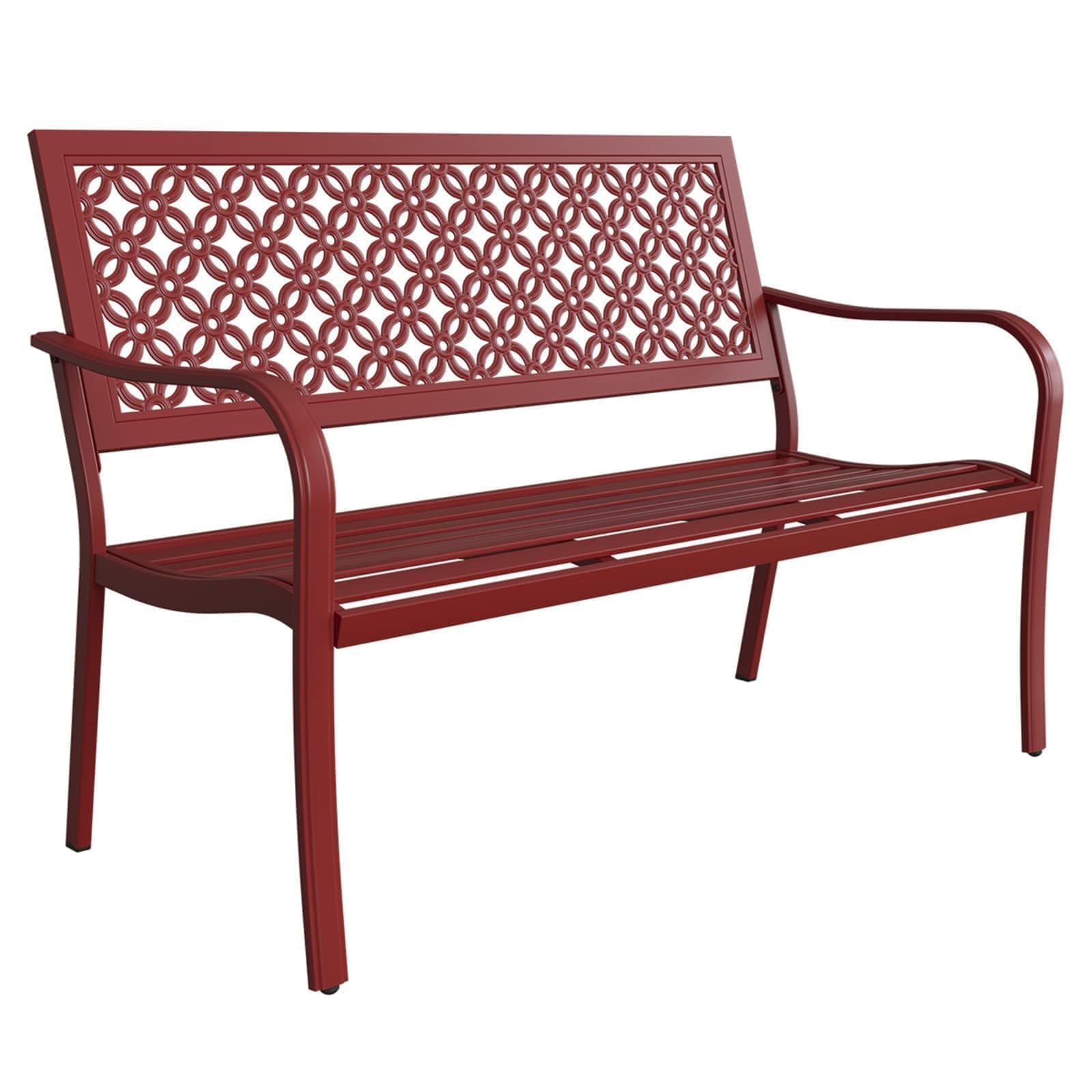 Grand patio 50" Outdoor Bench, Garden Benches with Anti-Rust Metal Powder Coated Frame, Patio Bench for Front Porch Park Outside Furniture Decor, Black