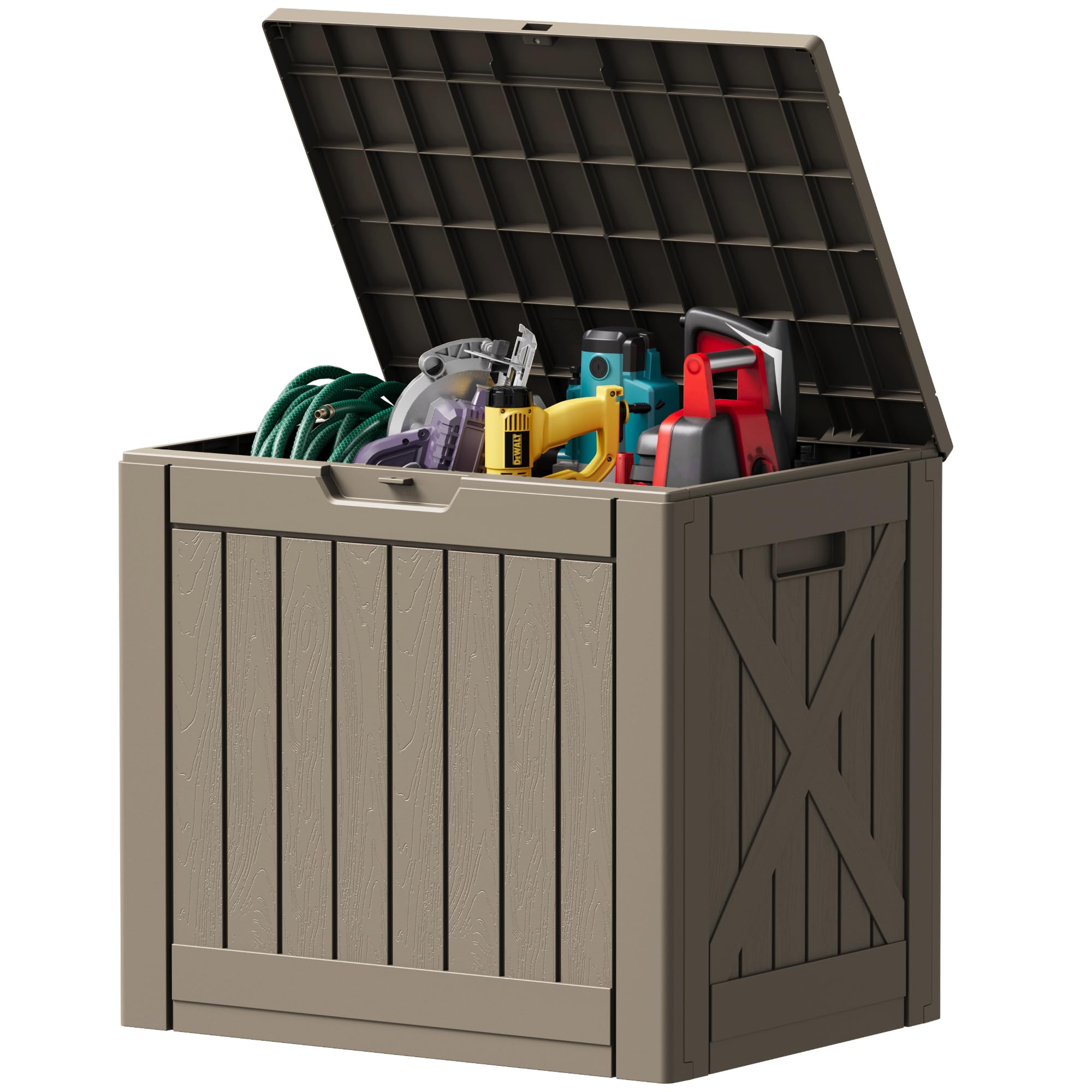 Devoko 78 Gallon Deck Box, Waterproof Resin Outdoor Storage Box for Outside and Patio, Outdoor Storage Bench Lockable for Patio Furniture, Garden Tools and Pool Supplies (Black, 78 Gallon)