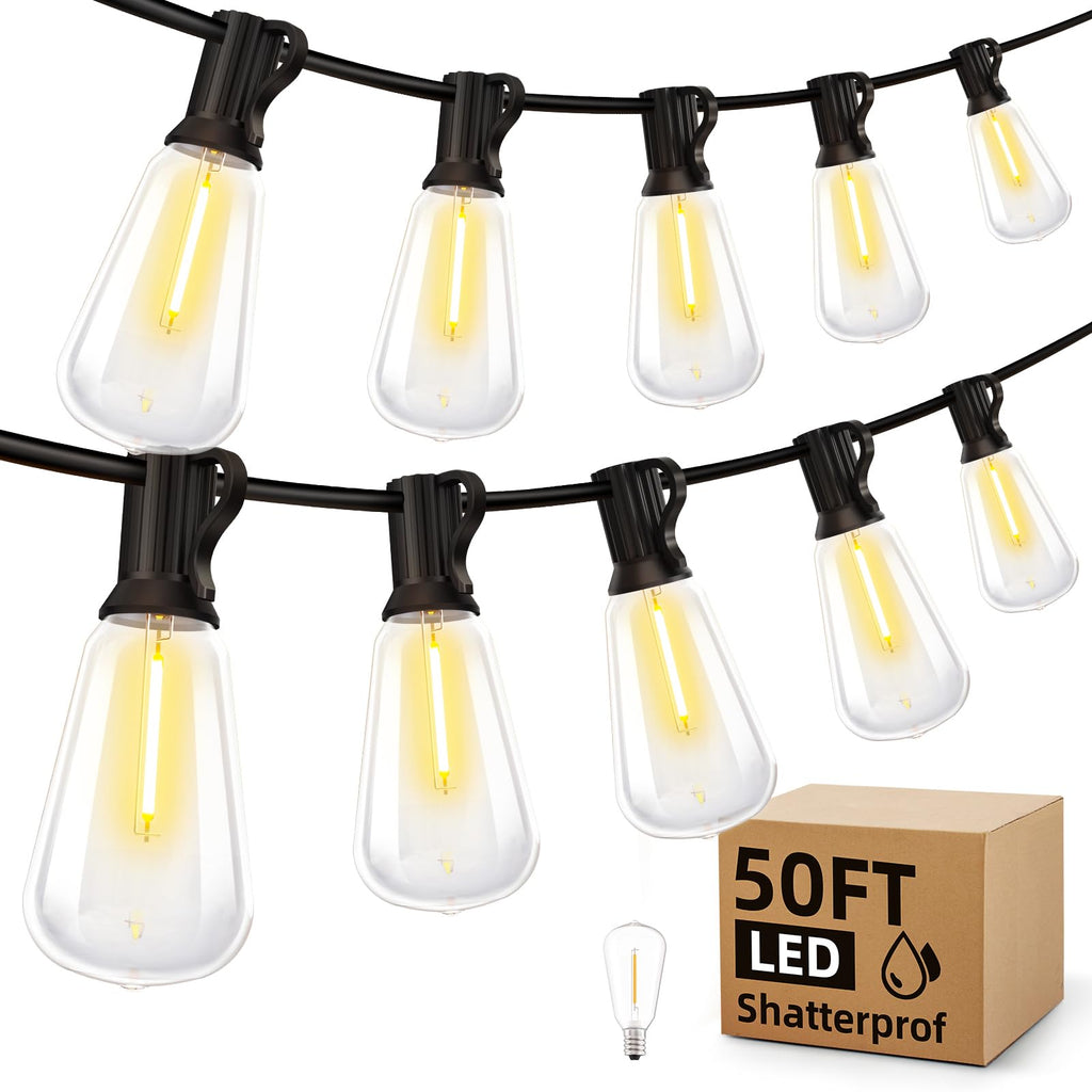 Outdoor Lights String Patio Outside - 100ft 30M LED Waterproof Light - Hanging Lighting ST38 Shatterproof Edison Bulb Deck Backyard Gazebo Balcony Party Bistro Cafe Pergola Garden Yard Porch Dimmable
