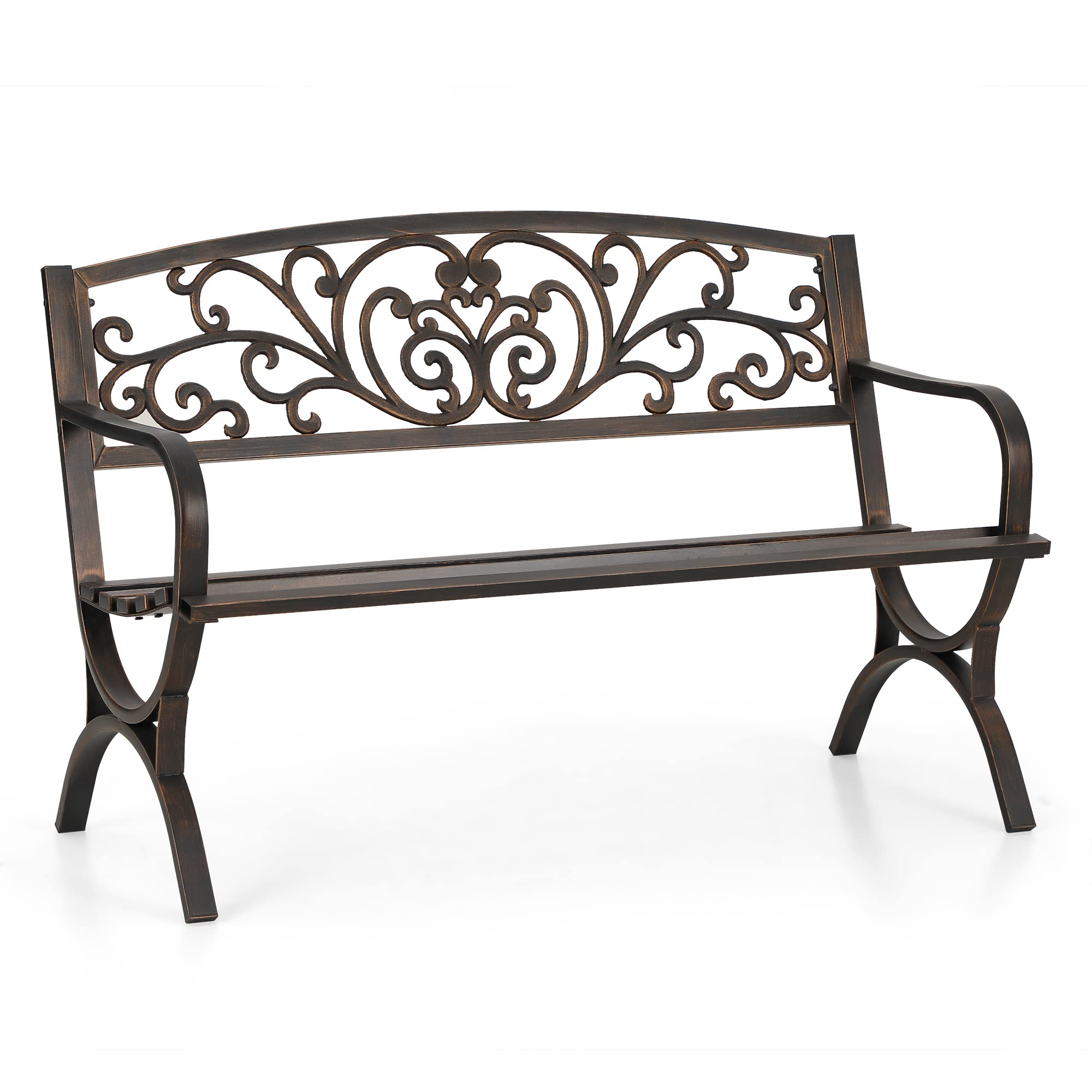 Sophia & William Outdoor Metal Bench Patio Garden Bench, Cast Iron Park Benches for Outside with Minimalist Backrest, Black