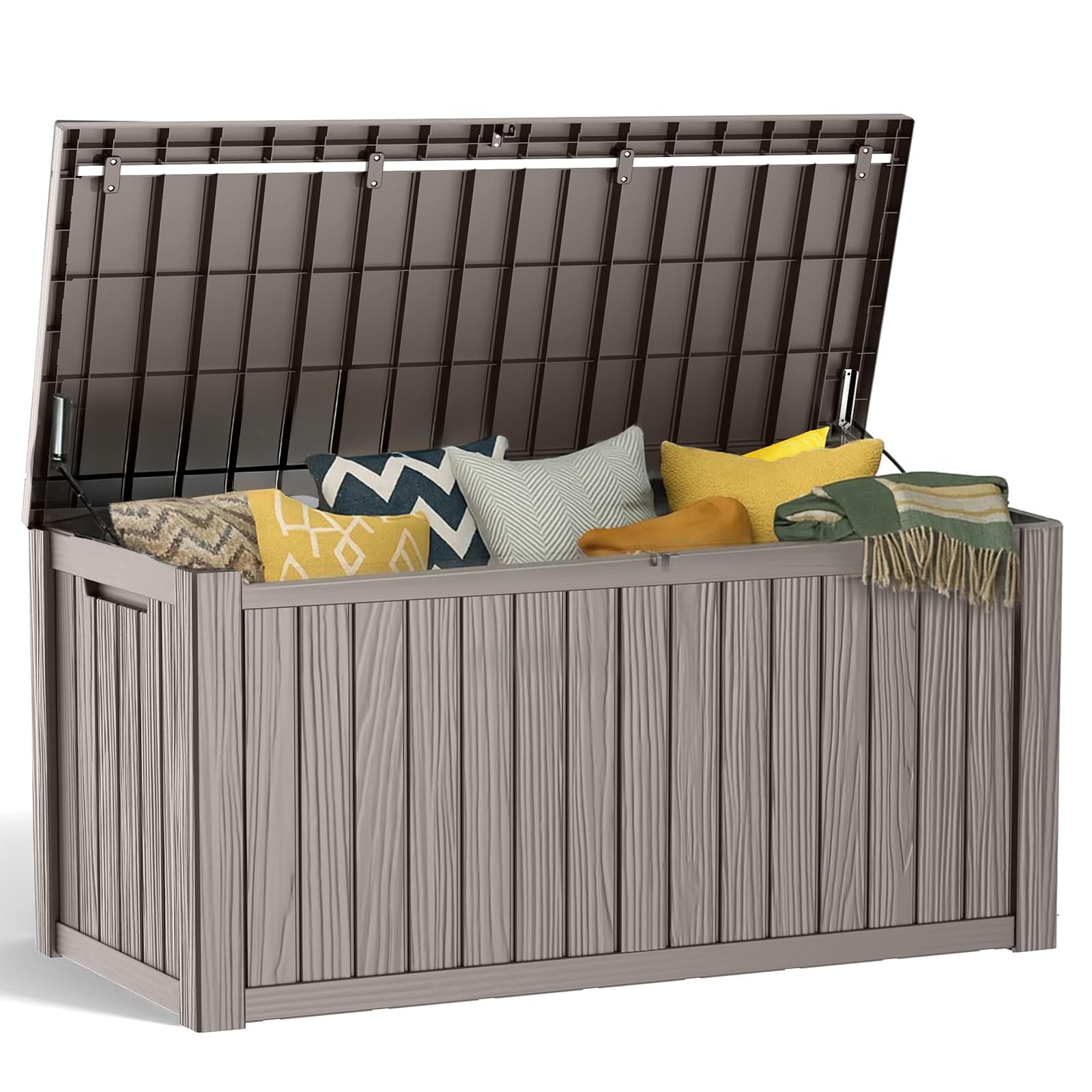 PatioZen 90 Gallon Resin Deck Box, Lockable Patio Outdoor Storage Box for Furniture, Garden Tools and Tools Storage, Waterproof Outside Storage Box - Black