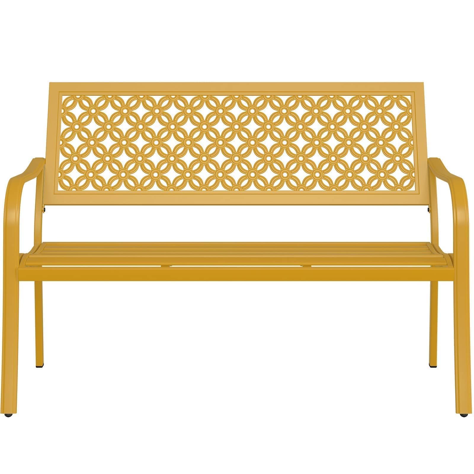 Grand patio 50" Outdoor Bench, Garden Benches with Anti-Rust Metal Powder Coated Frame, Patio Bench for Front Porch Park Outside Furniture Decor, Black