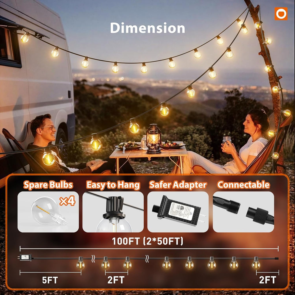 addlon 100FT Outdoor String Lights G40 with Remote, 54 LED Shatterproof Bulbs, Dimmable Patio Globe Lights Waterproof, Hanging Outside Lighting for Backyard, Garden, Deck, Balcony, Porch, Café, Decor