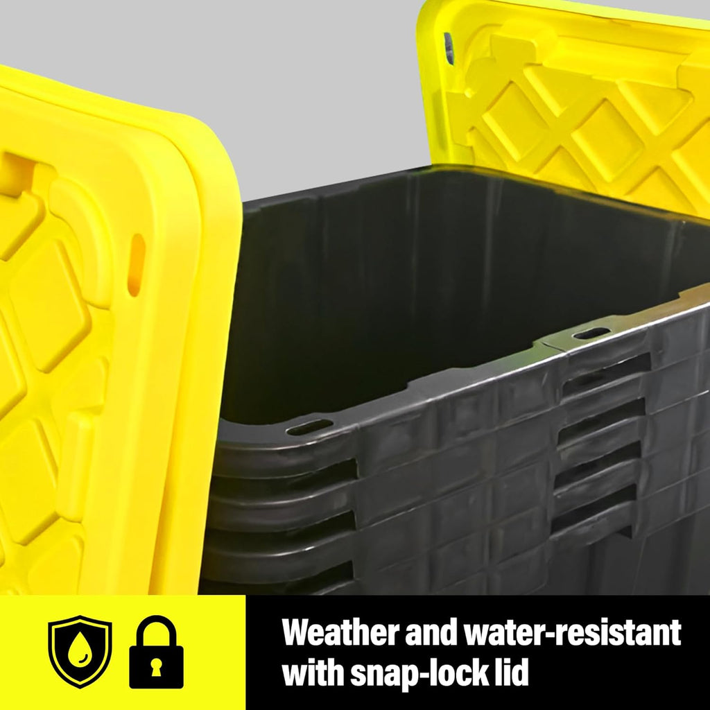 BLACK & YELLOW 27-Gallon Storage Bin with Snap-on Lid, Heavy Duty Plastic Storage Bins with Lid, Stackable, 2 Pack