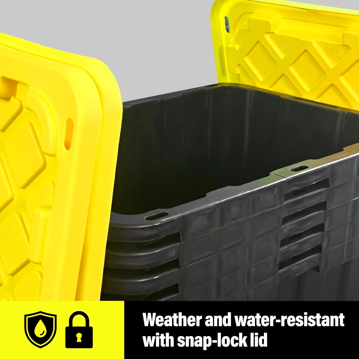 BLACK & YELLOW 27-Gallon Storage Bin with Snap-on Lid, Heavy Duty Plastic Storage Bins with Lid, Stackable, 2 Pack