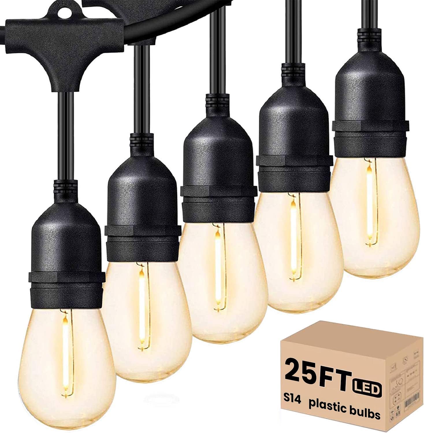 Svater Outdoor String Lights Led 105FT, Commercial Grade Patio Light with 1W Dimmable S14 Shatterproof Bulbs, ETL Listed Heavy-Duty Outside Waterproof Cafe Bistro Market Lighting Warm White