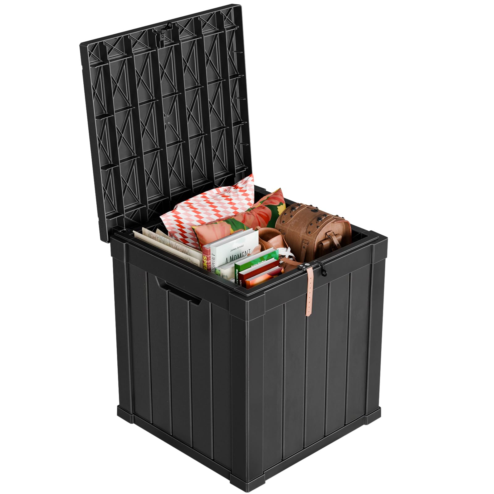 PatioZen 90 Gallon Resin Deck Box, Lockable Patio Outdoor Storage Box for Furniture, Garden Tools and Tools Storage, Waterproof Outside Storage Box - Black