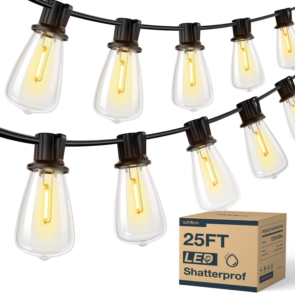 addlon 100FT LED Outdoor String Lights with Remote Waterproof Patio Lights with Shatterproof ST38 Replaceable Bulbs, Dimmable Outside Hanging Light Connectable for Porch, Backyard