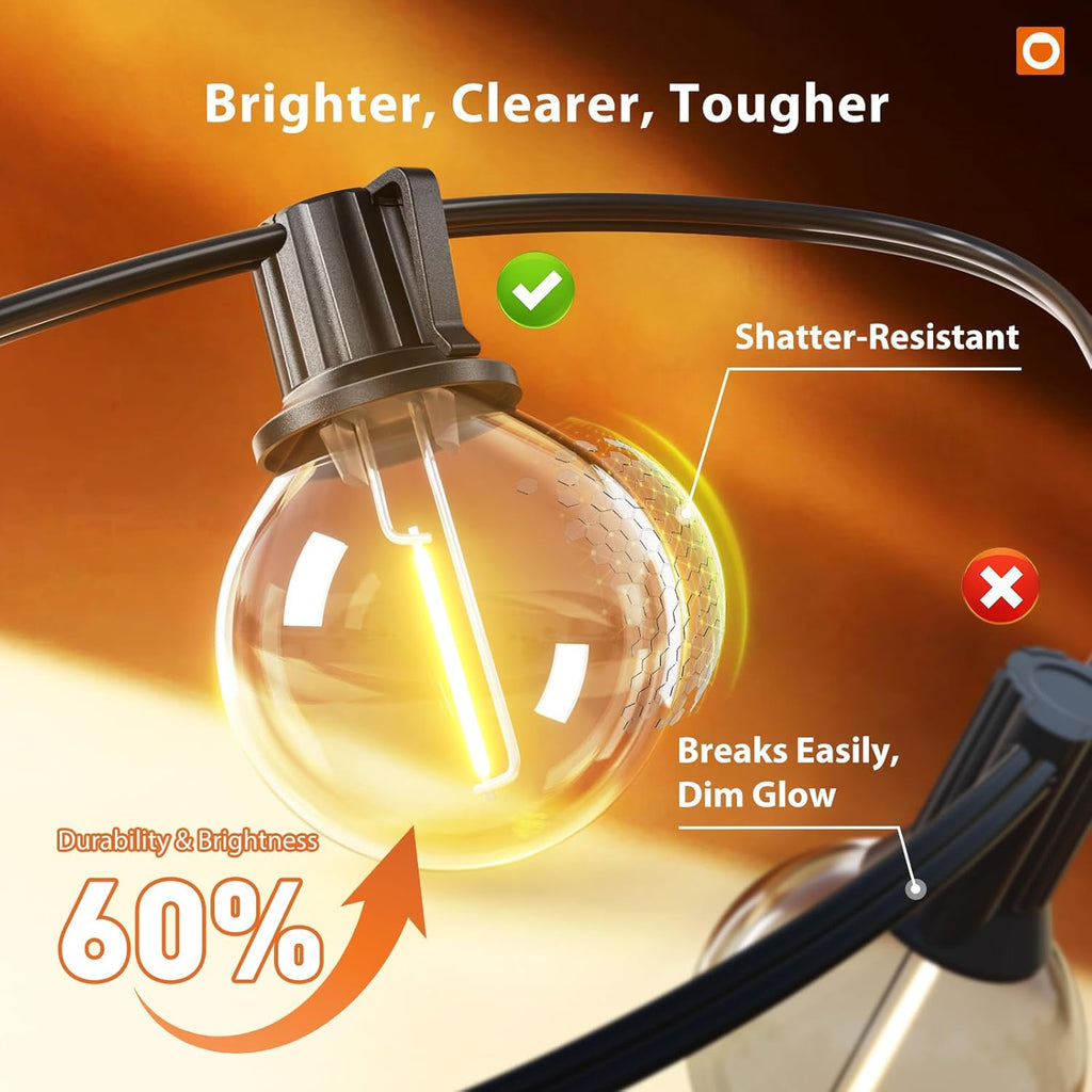 addlon 100FT Outdoor String Lights G40 with Remote, 54 LED Shatterproof Bulbs, Dimmable Patio Globe Lights Waterproof, Hanging Outside Lighting for Backyard, Garden, Deck, Balcony, Porch, Café, Decor