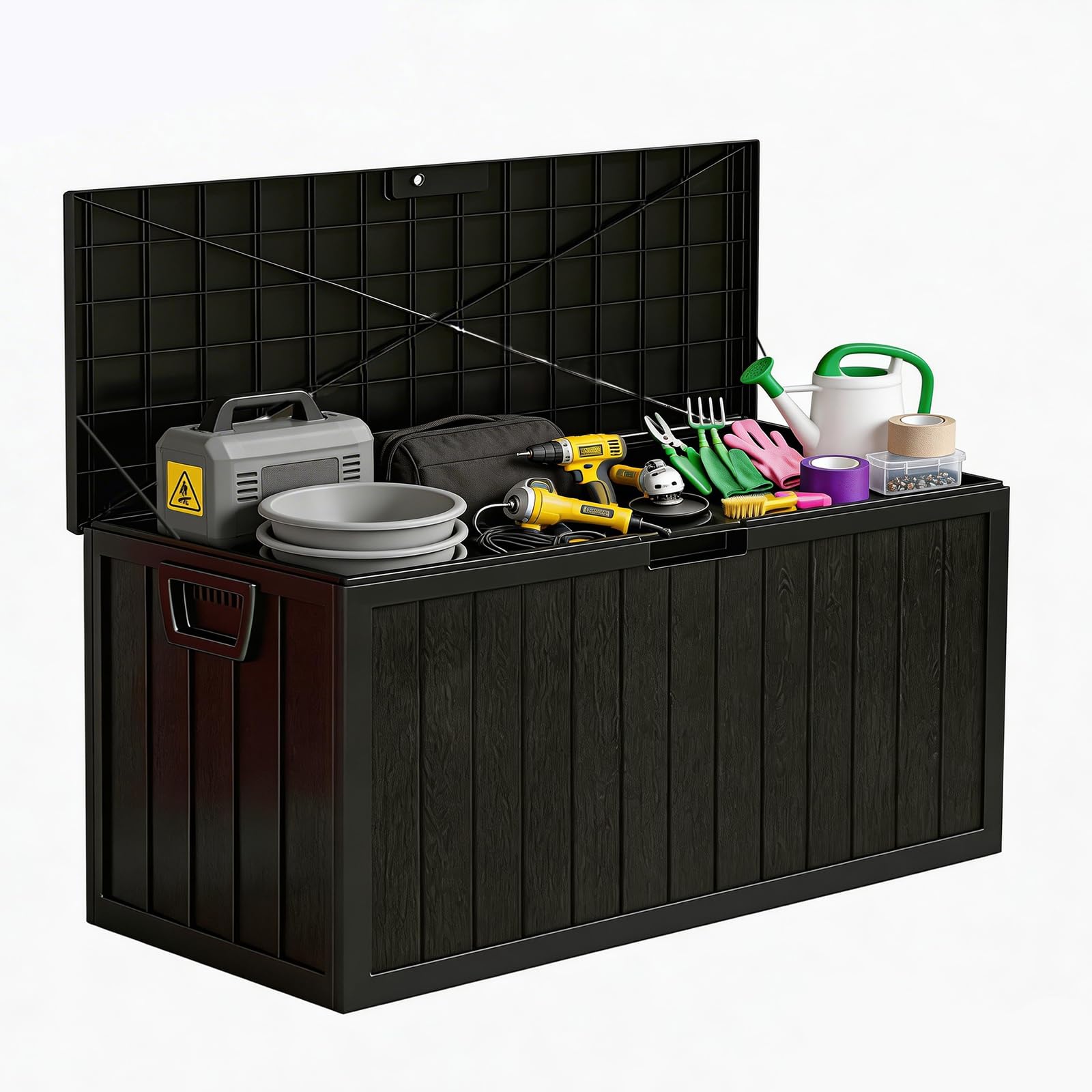 35 Gallon Outdoor Storage Box, Deck Boxes Outdoor Waterproof, Package Delivery Boxes For Outside, Patio Storage Box For Garden, Doorstep, Camping (Black, 35, Gallons)