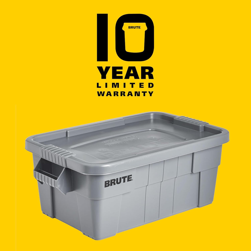 Rubbermaid Commercial Products BRUTE Tote Storage Container with Lid, 14-Gallon-included, Rugged/Reusable Boxes for Moving/Storing in Garage/Basement/Attic/Jobsite/Truck/Camping, Gray