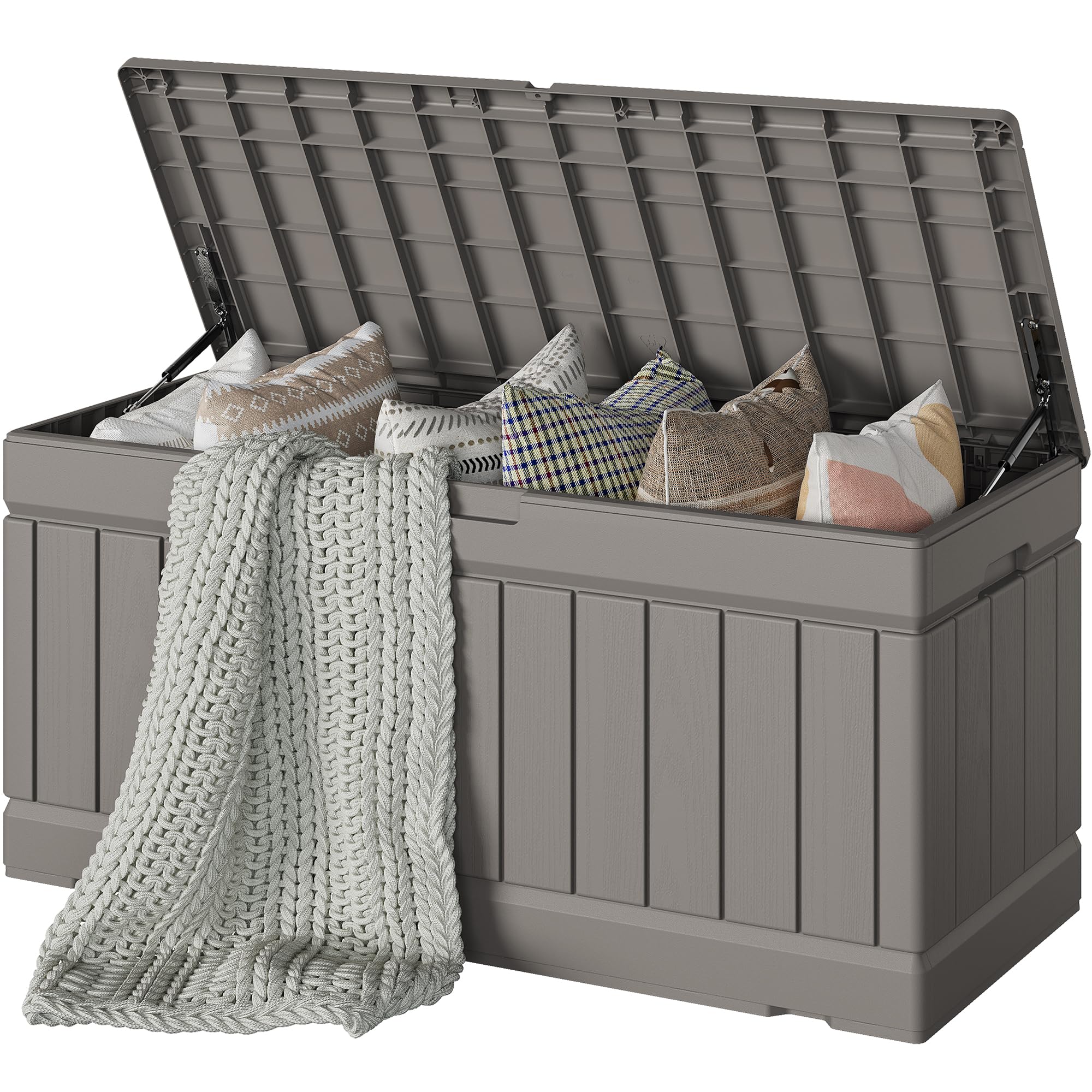 Devoko 78 Gallon Deck Box, Waterproof Resin Outdoor Storage Box for Outside and Patio, Outdoor Storage Bench Lockable for Patio Furniture, Garden Tools and Pool Supplies (Black, 78 Gallon)