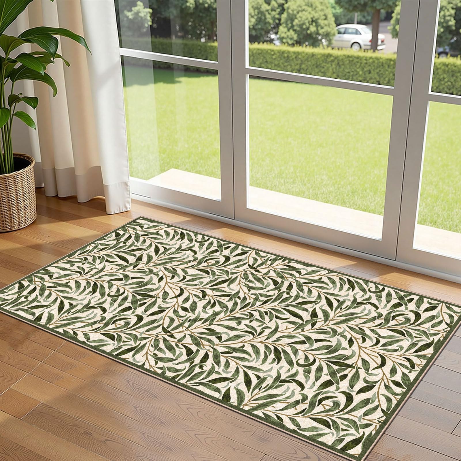 3x5 Floral Entry Rug - Small Washable Indoor Outdoor Mats for Front Door Non-Slip Porch Rug Beige Vintage Farmhouse Throw Rugs for Living Room Bedroom Entryway Kitchen Office Porch Decor