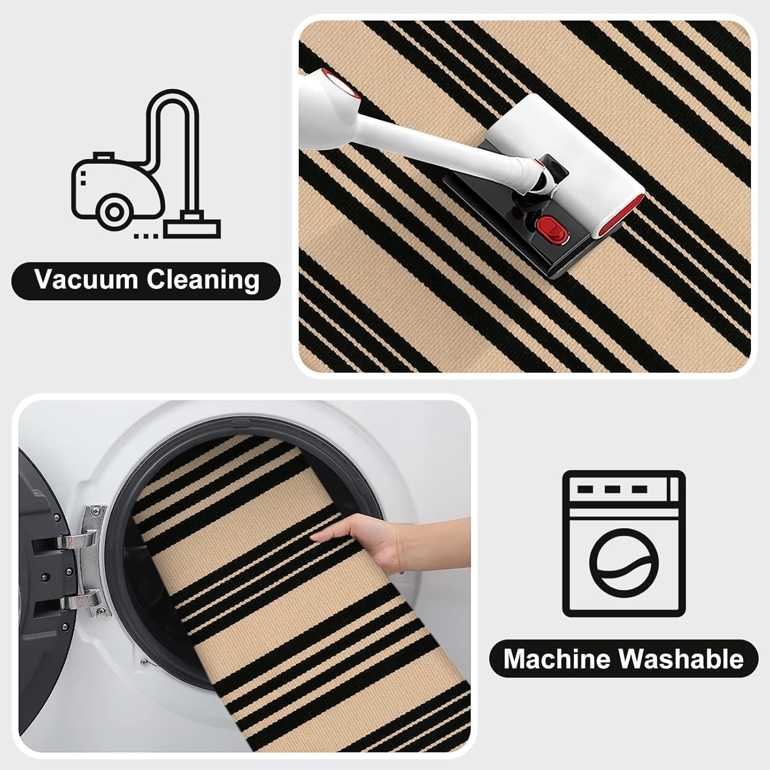 OJIA Outdoor Rug 3'x5', Black and Tan Area Rug Machine Washable Rugs Cotton Hand Woven Entry Rug Indoor Outdoor Striped Carpet for Front Porch/Deck/Backyard/Camping/Outdoor Decor