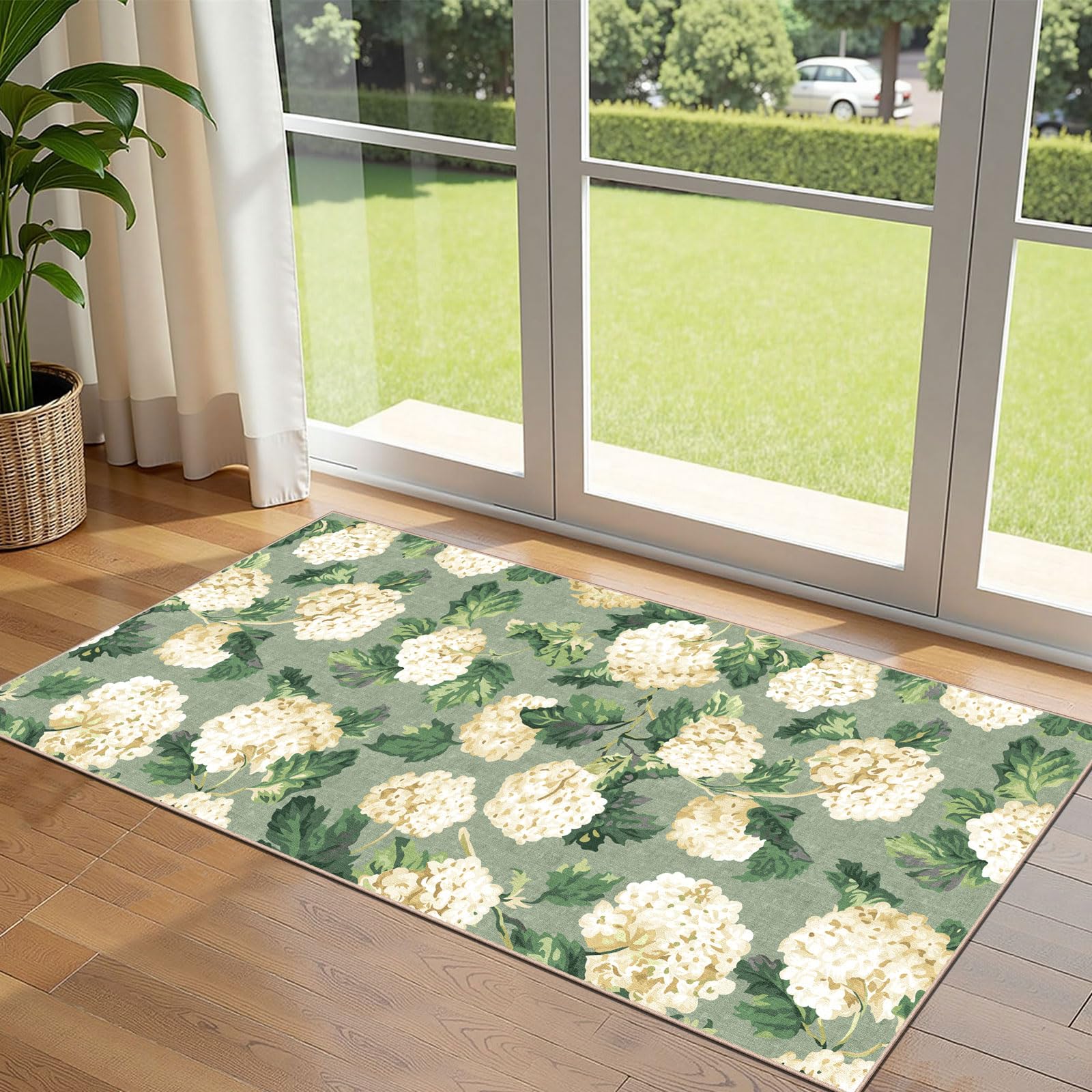 3x5 Floral Entry Rug - Small Washable Indoor Outdoor Mats for Front Door Non-Slip Porch Rug Beige Vintage Farmhouse Throw Rugs for Living Room Bedroom Entryway Kitchen Office Porch Decor