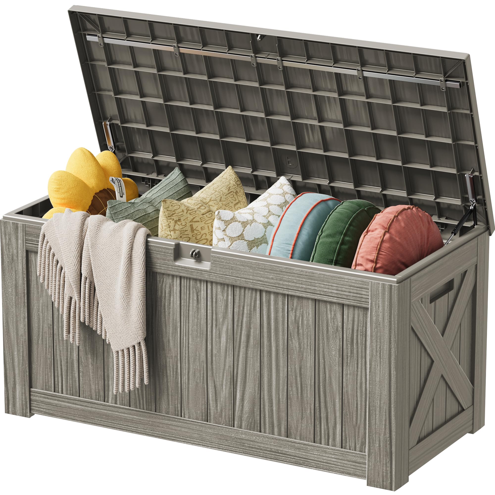 Devoko 100 Gallon Waterproof Large Resin Deck Box Indoor Outdoor Lockable Storage Container for Patio Furniture Cushions Garden Tools (100 Gallon, Black)