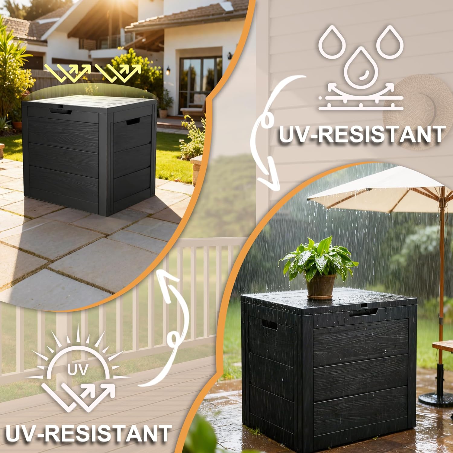 35 Gallon Outdoor Storage Box, Deck Boxes Outdoor Waterproof, Package Delivery Boxes For Outside, Patio Storage Box For Garden, Doorstep, Camping (Black, 35, Gallons)