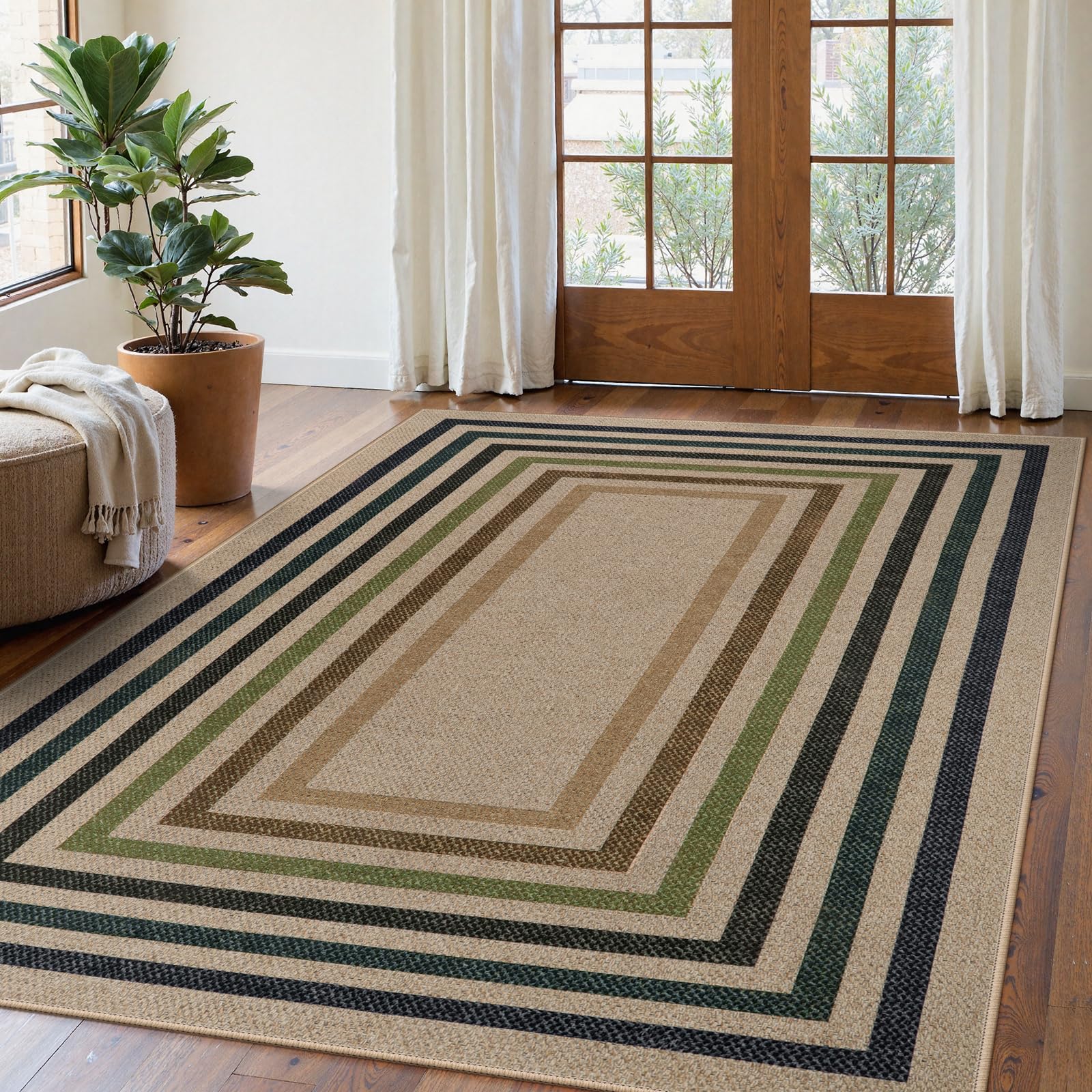 Lahome Enfys Modern Rainbow Easy Jute Outdoor Patio Rug, 3x5 Black Washable Rugs for Entryway Office Farmhouse Classroom Carpet, Contemporary Non Slip Front Door Mat for Porch Guestroom Room Decor