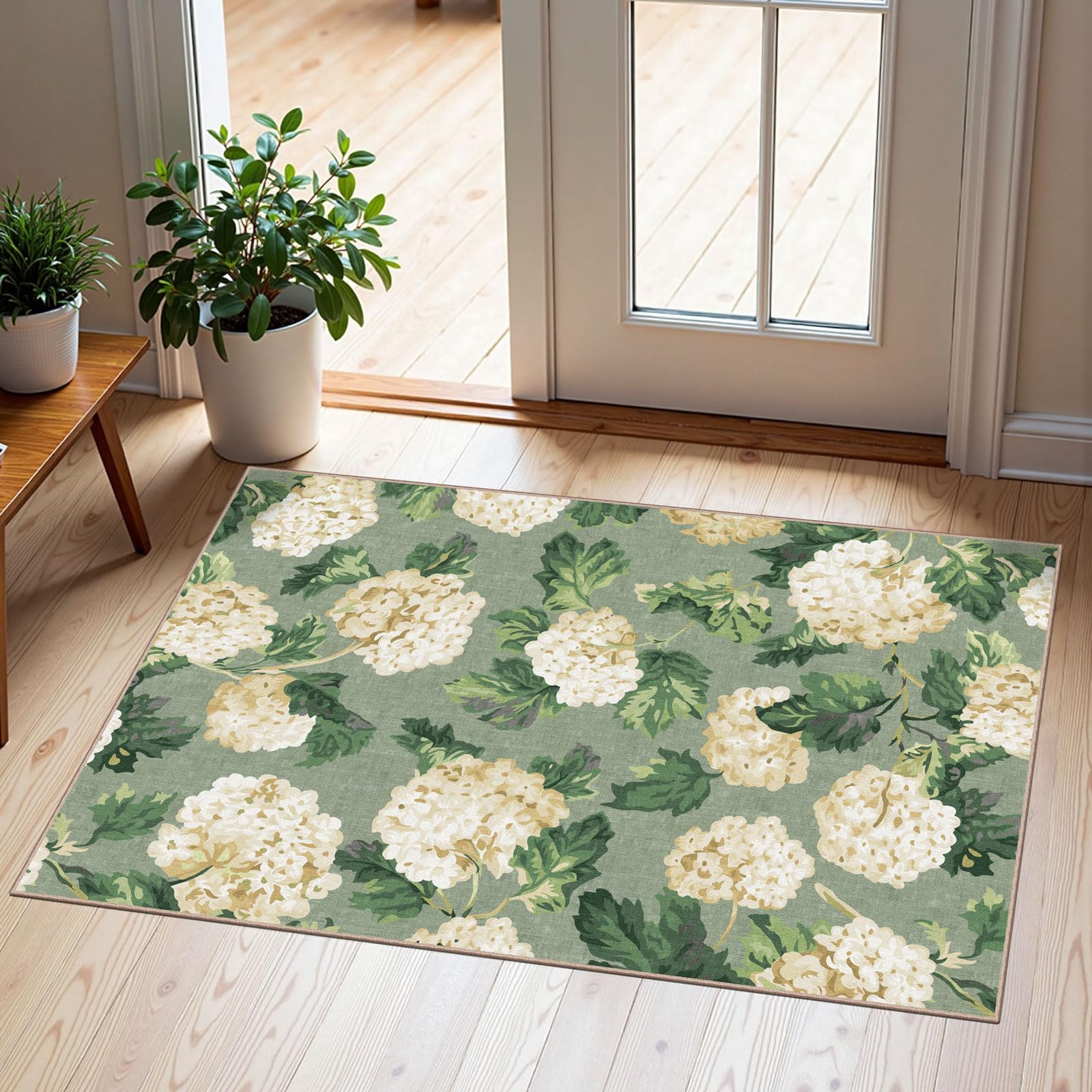 3x5 Floral Entry Rug - Small Washable Indoor Outdoor Mats for Front Door Non-Slip Porch Rug Beige Vintage Farmhouse Throw Rugs for Living Room Bedroom Entryway Kitchen Office Porch Decor