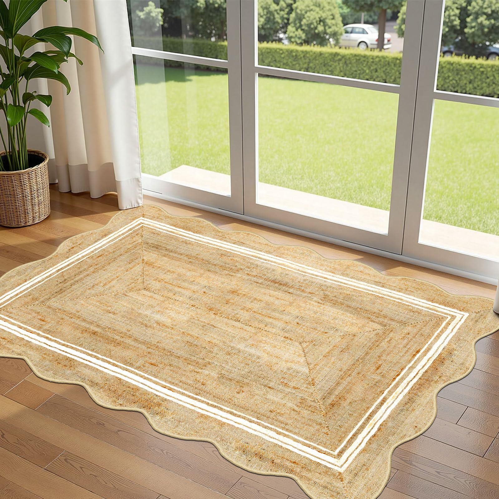 3x5 Floral Entry Rug - Small Washable Indoor Outdoor Mats for Front Door Non-Slip Porch Rug Beige Vintage Farmhouse Throw Rugs for Living Room Bedroom Entryway Kitchen Office Porch Decor