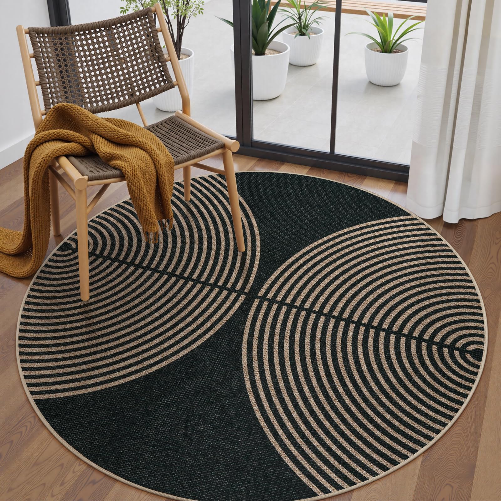 Lahome Enfys Modern Rainbow Easy Jute Outdoor Patio Rug, 3x5 Black Washable Rugs for Entryway Office Farmhouse Classroom Carpet, Contemporary Non Slip Front Door Mat for Porch Guestroom Room Decor