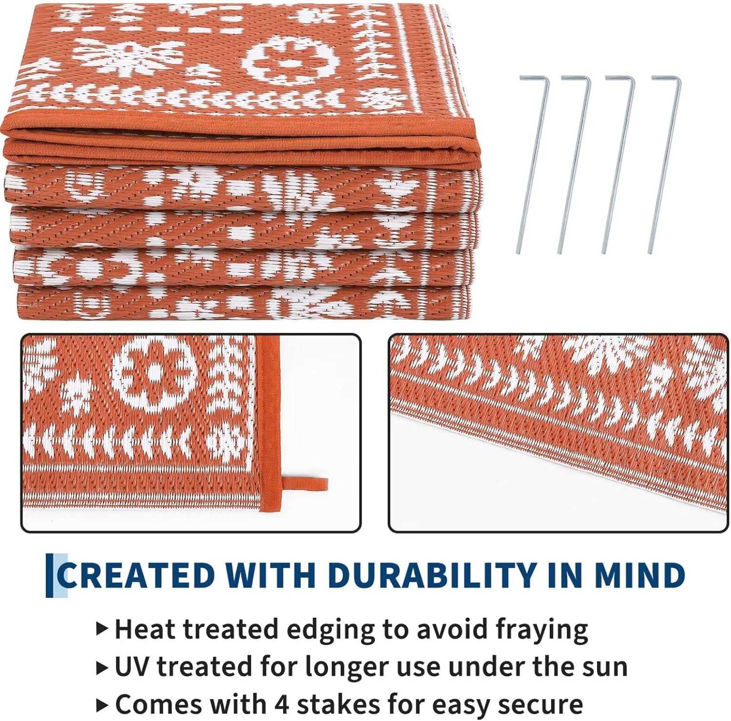 Garvee Reversible Outdoor Rug 8x10 for Patio, Waterproof Outdoor Area Rug, Modern Medallion Indoor Outdoor Rugs, Plastic Straw Rug for RV, Camping, Deck, Vintage Terracotta