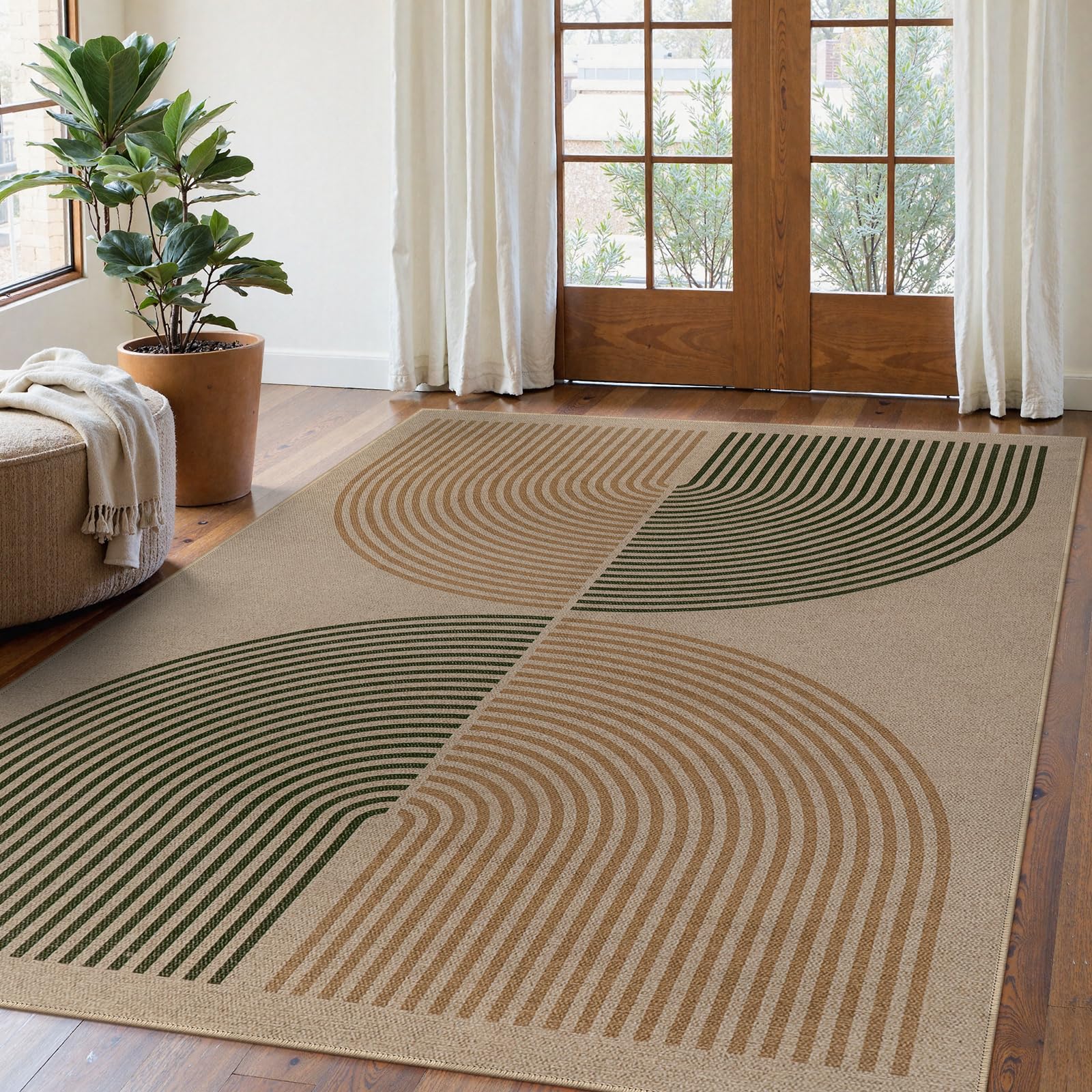 Lahome Enfys Modern Rainbow Easy Jute Outdoor Patio Rug, 3x5 Black Washable Rugs for Entryway Office Farmhouse Classroom Carpet, Contemporary Non Slip Front Door Mat for Porch Guestroom Room Decor