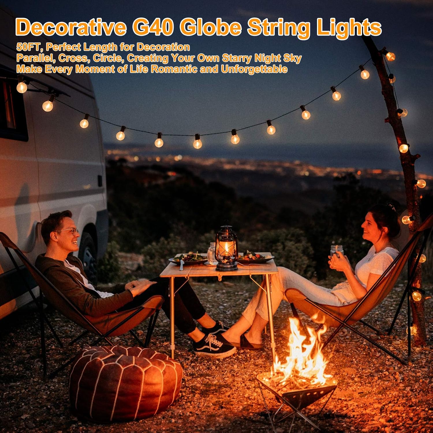 100ft 2-Pack Outdoor G40 LED Globe String Lights Dimmable Waterproof Shatterproof Light Strings with 52 Bulbs Connectable Commercial Hanging Lights for Christmas Patio House Backyard Balcony Party