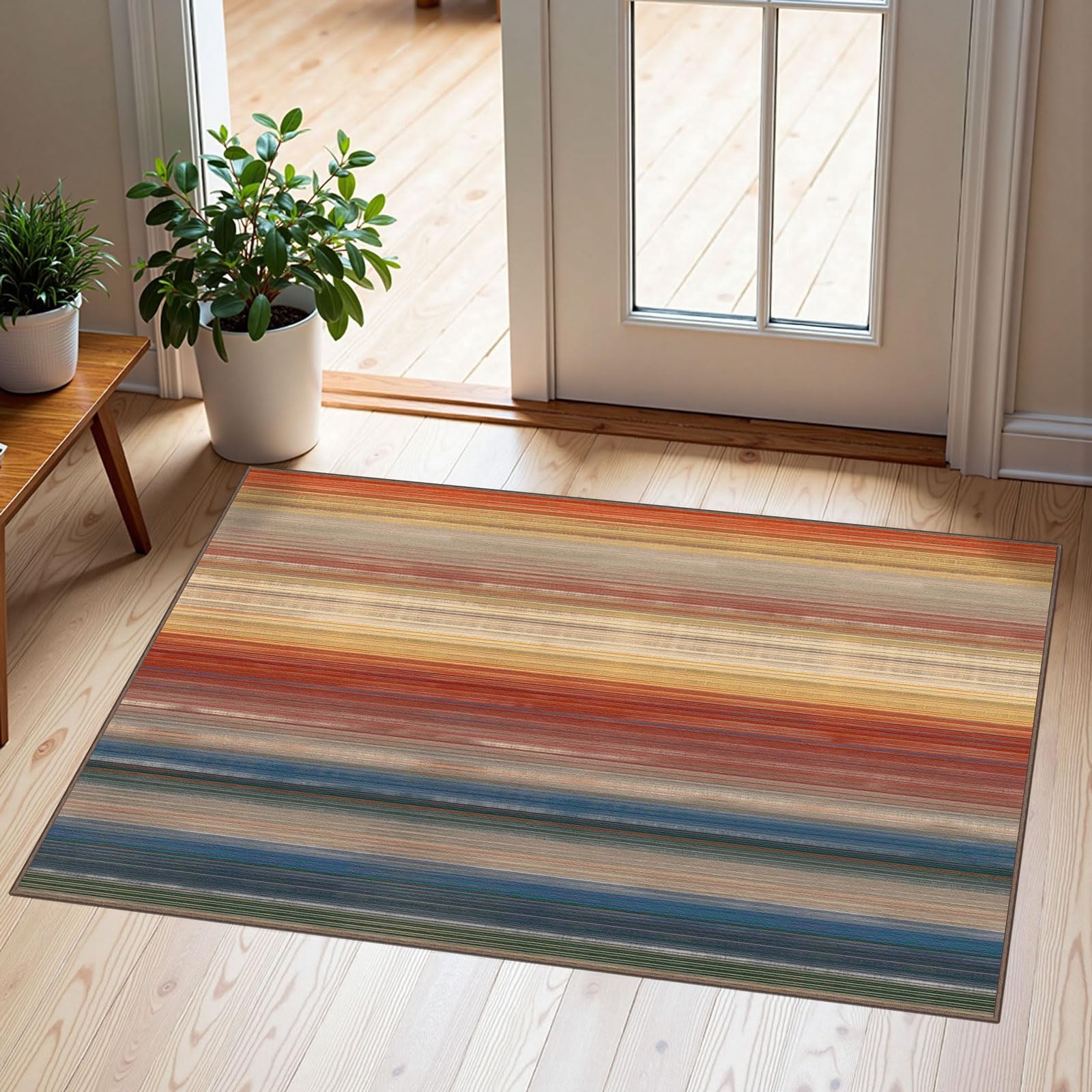 3x5 Floral Entry Rug - Small Washable Indoor Outdoor Mats for Front Door Non-Slip Porch Rug Beige Vintage Farmhouse Throw Rugs for Living Room Bedroom Entryway Kitchen Office Porch Decor
