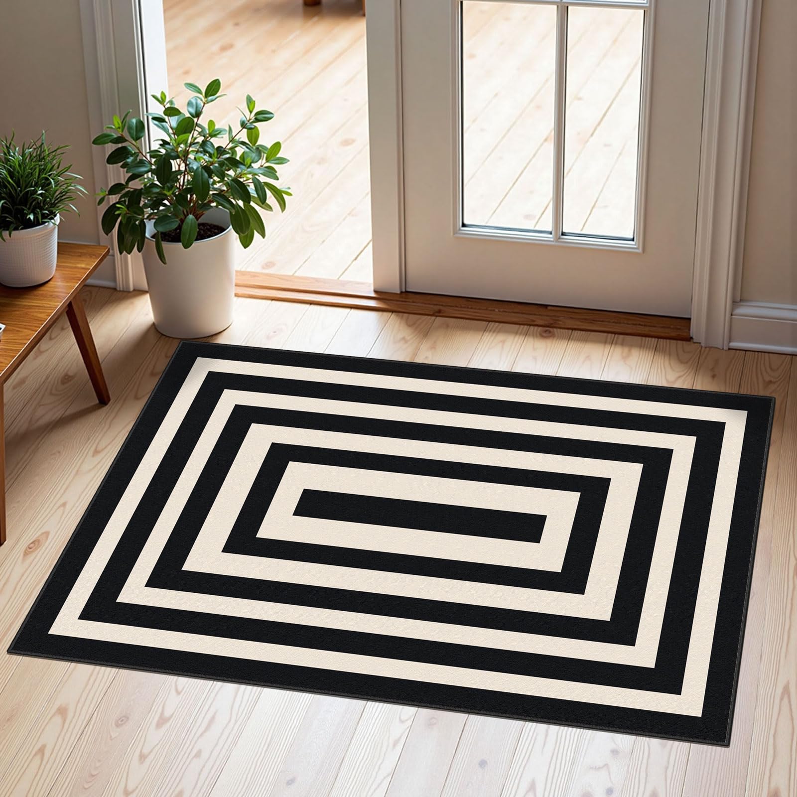 3x5 Floral Entry Rug - Small Washable Indoor Outdoor Mats for Front Door Non-Slip Porch Rug Beige Vintage Farmhouse Throw Rugs for Living Room Bedroom Entryway Kitchen Office Porch Decor