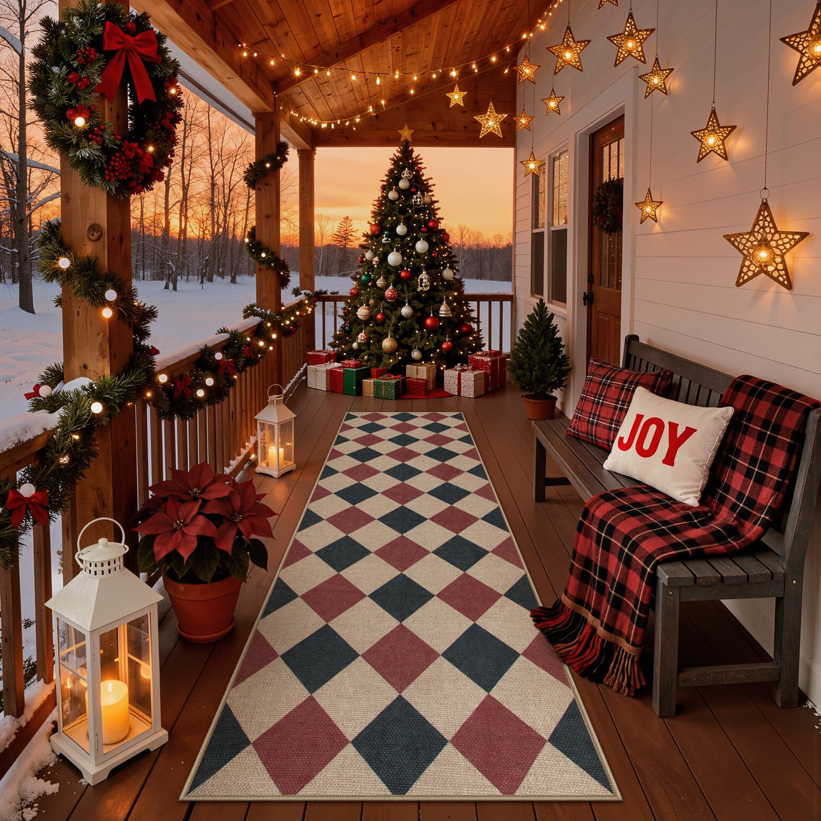 Lahome Colette Checkered Easy Jute 3x5 Outdoor Patio Rug, Washable Rugs for Entryway Diamond Indoor Outdoor Living Room Carpet, Farmhouse Neutral Non Slip Black Door Carpet for Backyard Bedroom
