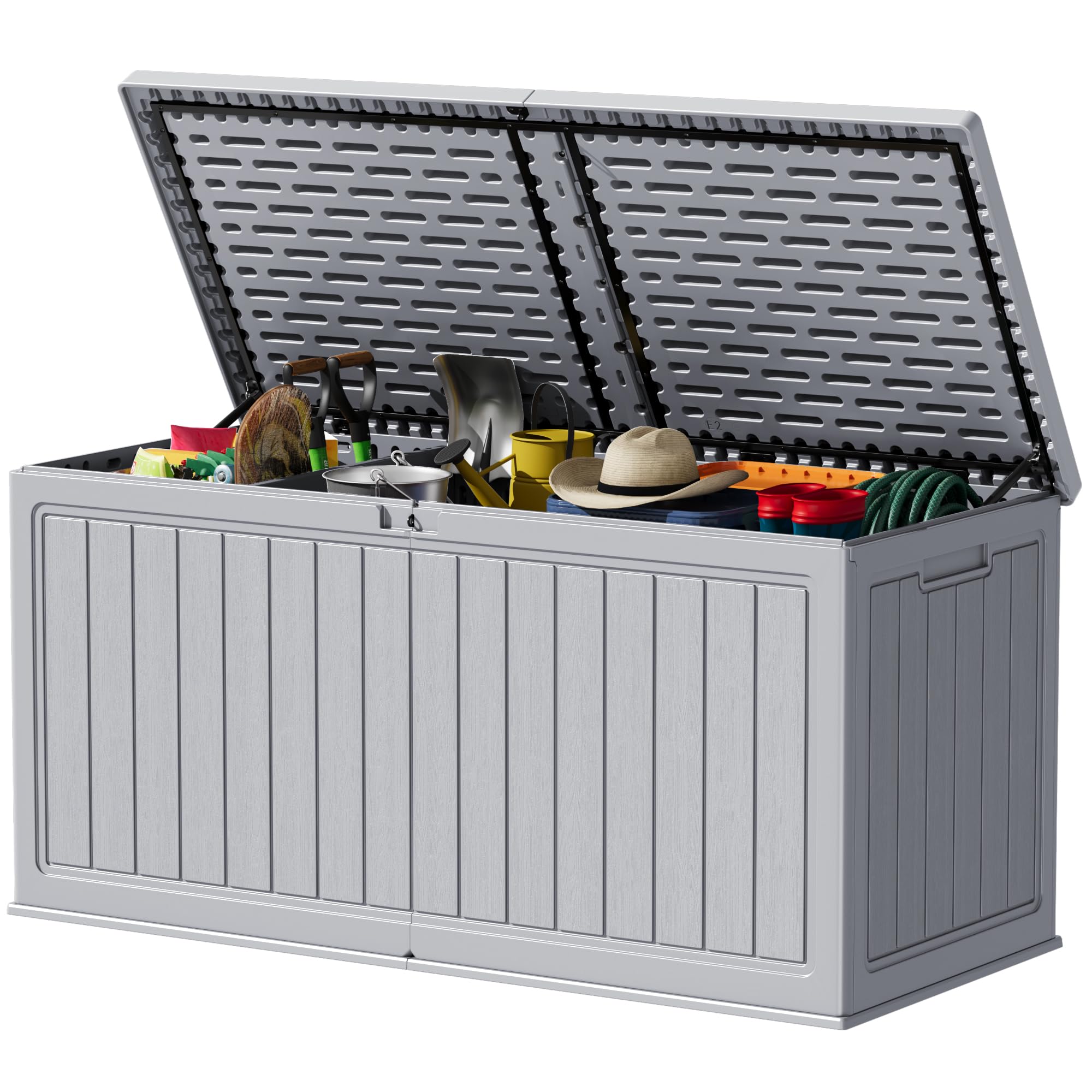 Devoko 78 Gallon Deck Box, Waterproof Resin Outdoor Storage Box for Outside and Patio, Outdoor Storage Bench Lockable for Patio Furniture, Garden Tools and Pool Supplies (Black, 78 Gallon)