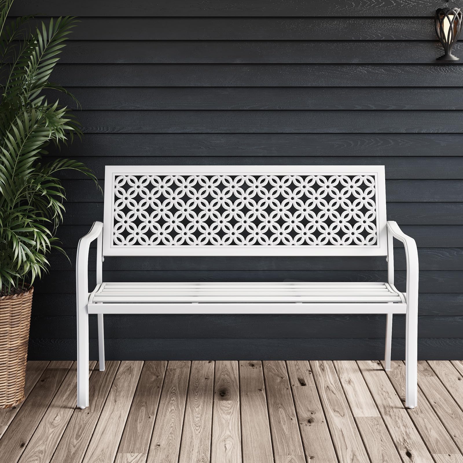 Grand patio 50" Outdoor Bench, Garden Benches with Anti-Rust Metal Powder Coated Frame, Patio Bench for Front Porch Park Outside Furniture Decor, Black