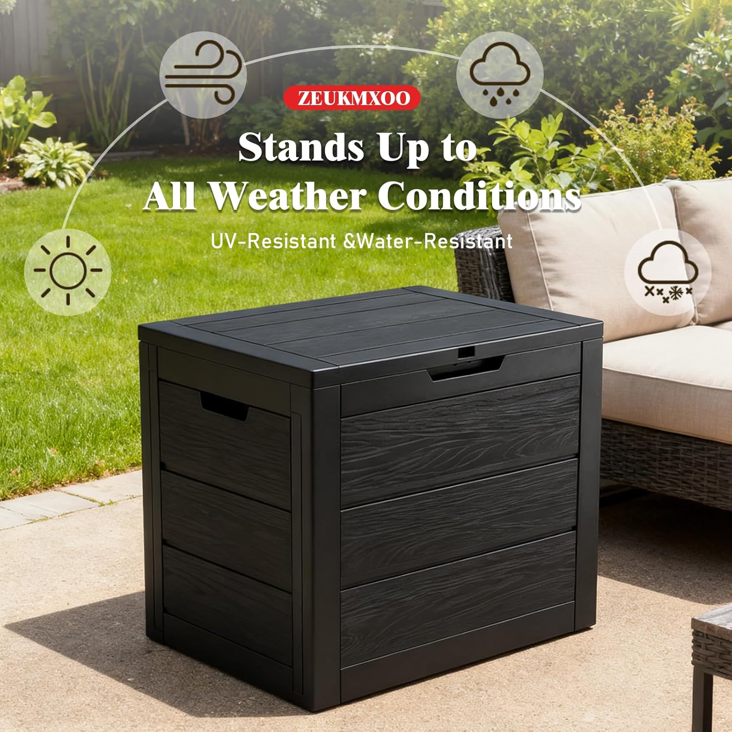 35 Gallon Outdoor Storage Box Waterproof,Deck Boxes Outdoor Waterproof,Resin Deck Box Delivery Boxes for Outside for Package Delivery,Patio Cushions,Gardening Tools,UV Resistant