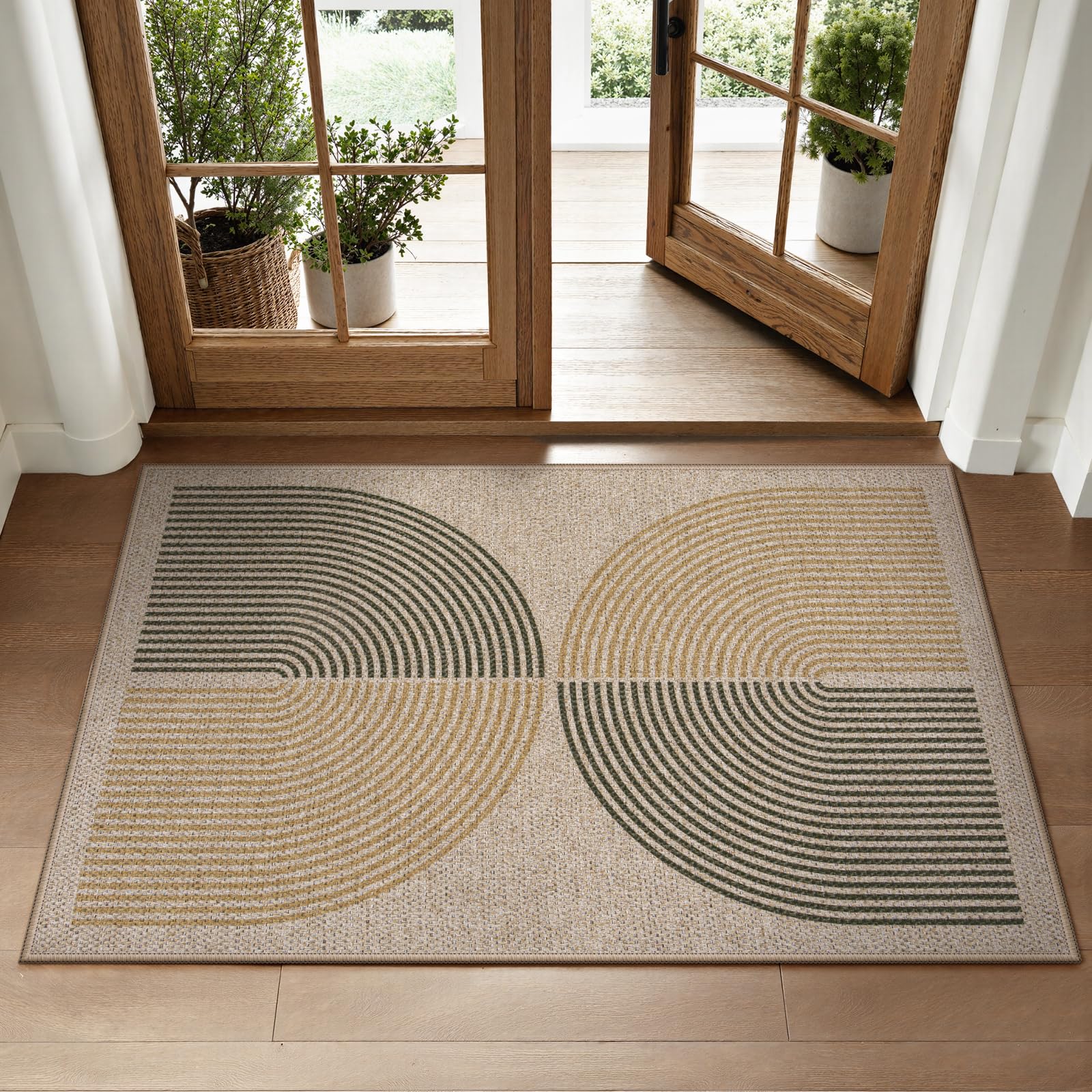 Lahome Enfys Modern Rainbow Easy Jute Outdoor Patio Rug, 3x5 Black Washable Rugs for Entryway Office Farmhouse Classroom Carpet, Contemporary Non Slip Front Door Mat for Porch Guestroom Room Decor