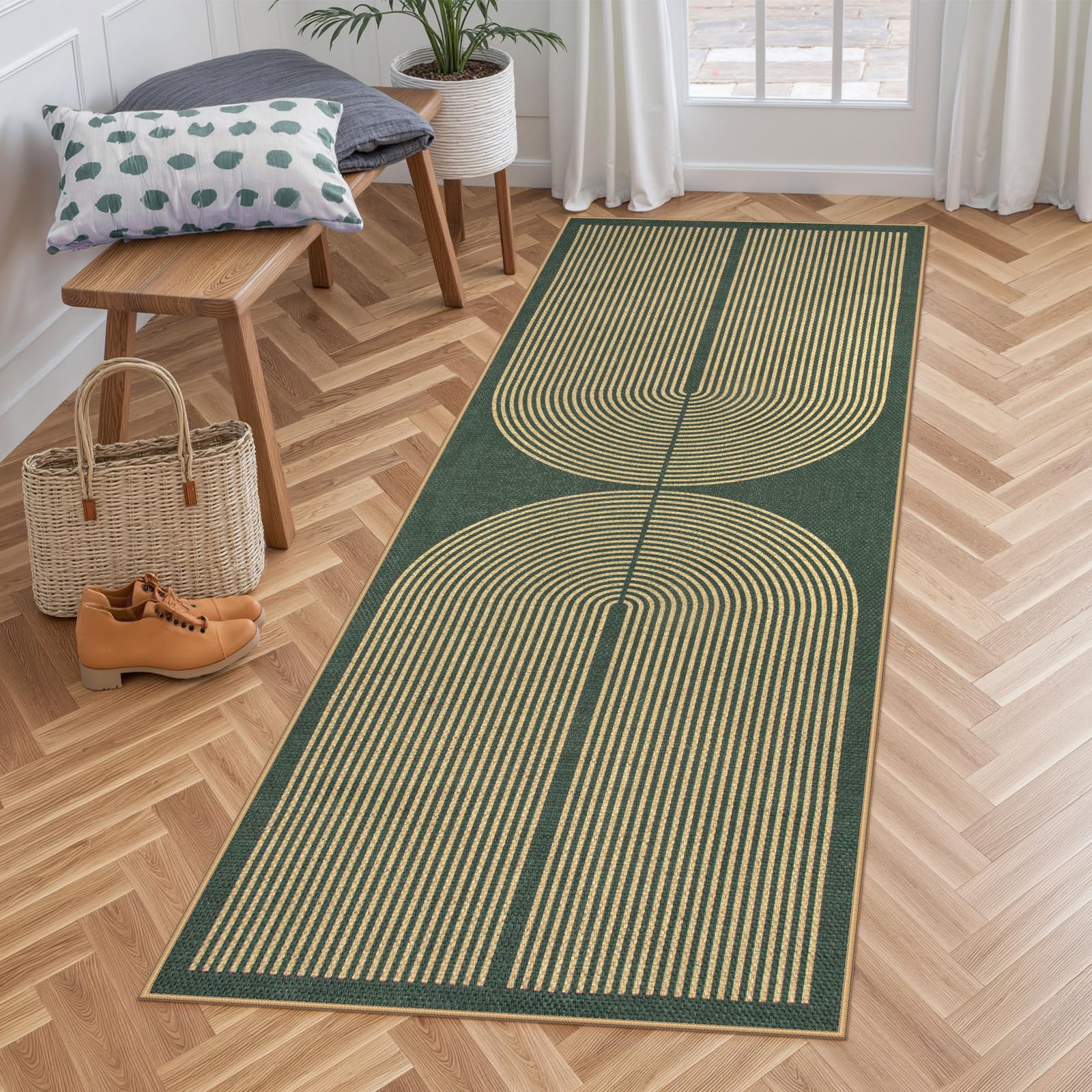 Lahome Enfys Modern Rainbow Easy Jute Outdoor Patio Rug, 3x5 Black Washable Rugs for Entryway Office Farmhouse Classroom Carpet, Contemporary Non Slip Front Door Mat for Porch Guestroom Room Decor
