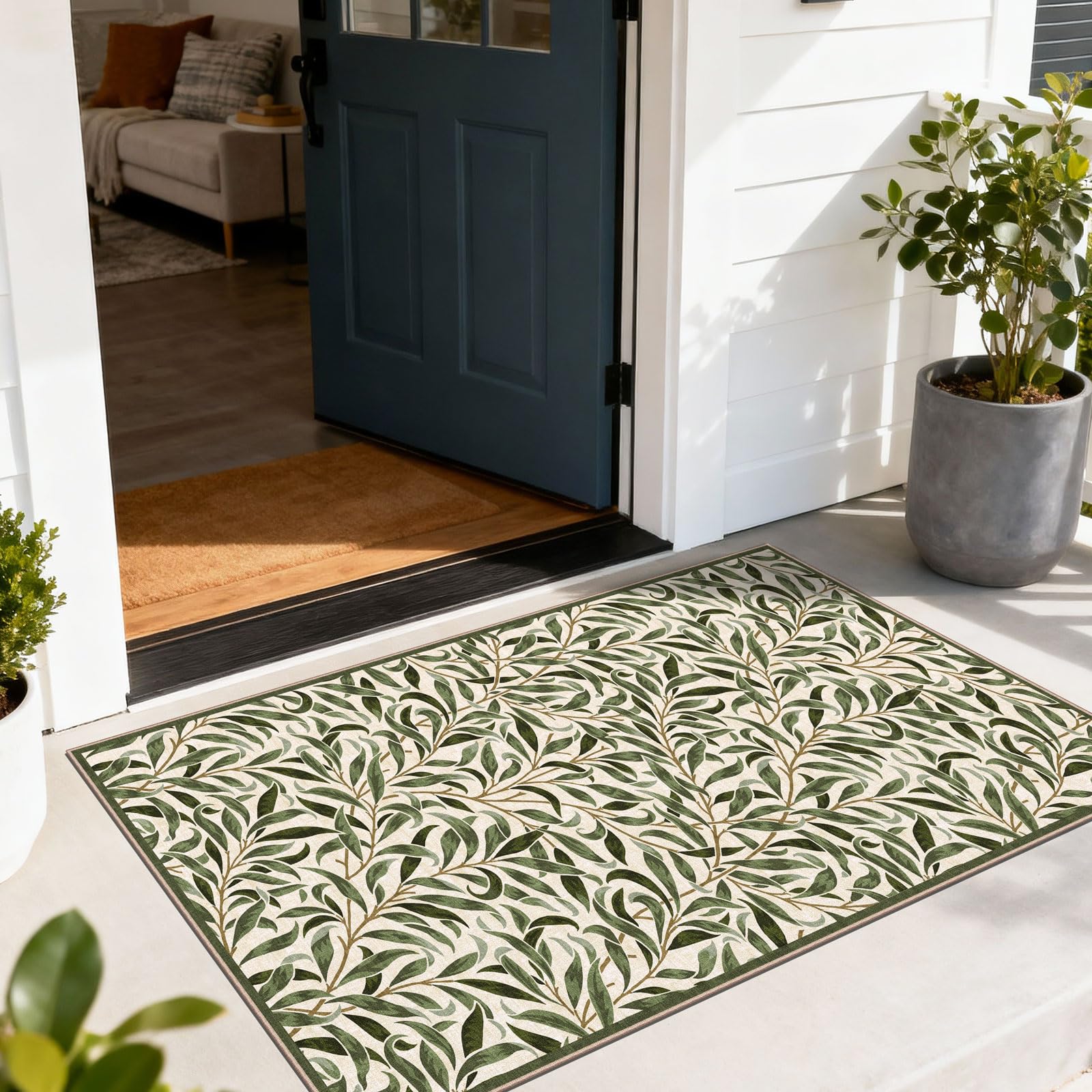 3x5 Floral Entry Rug - Small Washable Indoor Outdoor Mats for Front Door Non-Slip Porch Rug Beige Vintage Farmhouse Throw Rugs for Living Room Bedroom Entryway Kitchen Office Porch Decor