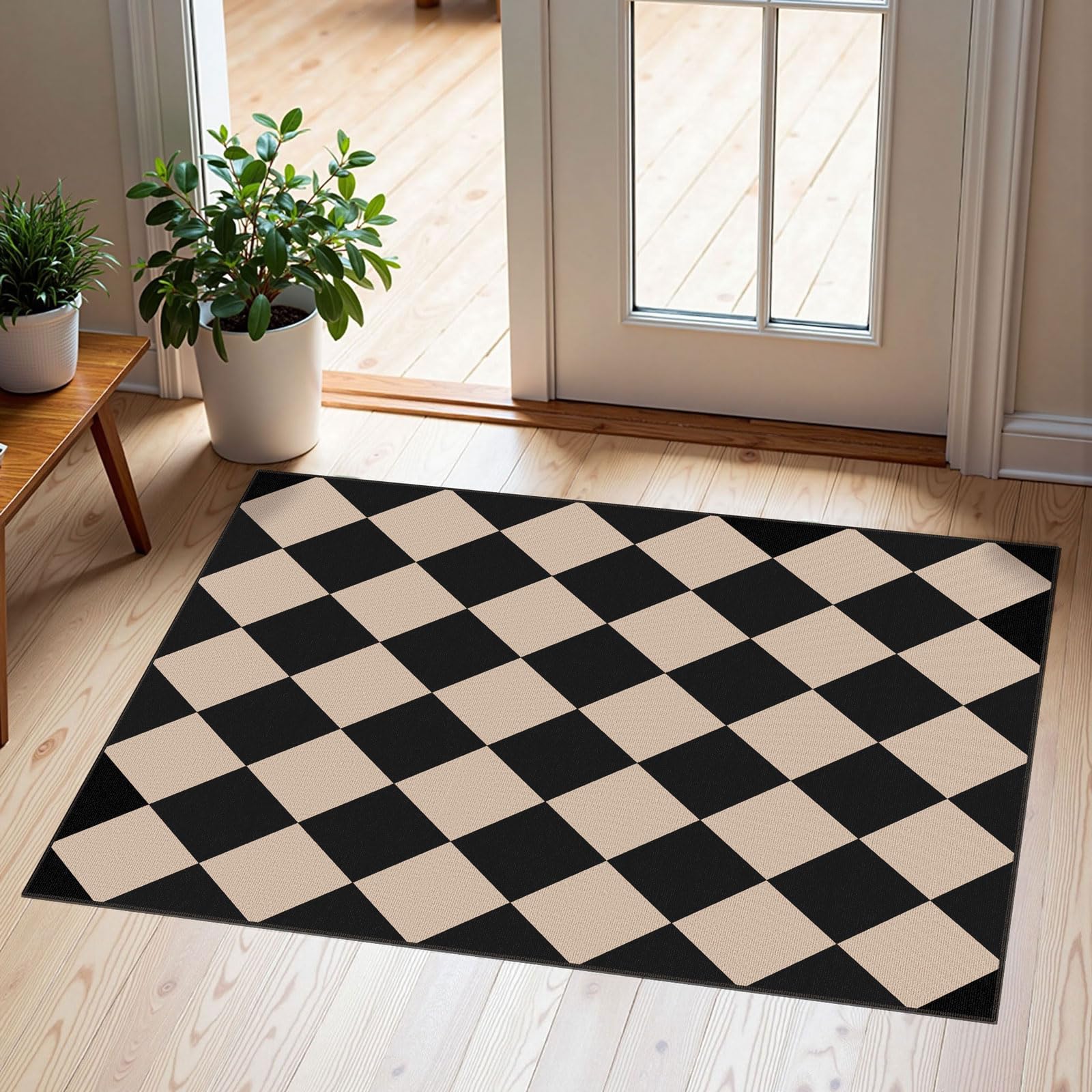 3x5 Floral Entry Rug - Small Washable Indoor Outdoor Mats for Front Door Non-Slip Porch Rug Beige Vintage Farmhouse Throw Rugs for Living Room Bedroom Entryway Kitchen Office Porch Decor