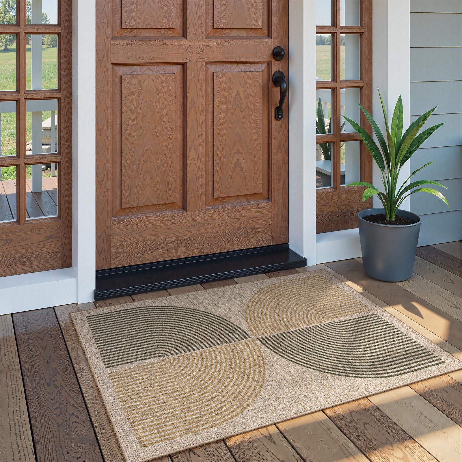 Lahome Enfys Modern Rainbow Easy Jute Outdoor Patio Rug, 3x5 Black Washable Rugs for Entryway Office Farmhouse Classroom Carpet, Contemporary Non Slip Front Door Mat for Porch Guestroom Room Decor