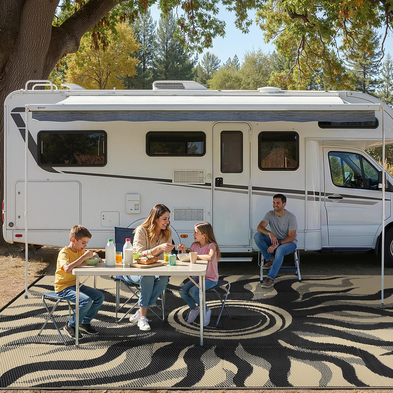 Garvee Outdoor Rug 5x8 Waterproof Patio Rugs with Boho Sun Pattern, Reversible Plastic Straw Camping Rugs Outdoor Indoor RV Mat Carpet for Deck, Backyard, Picnic, Porch, Balcony, Beach, Orange